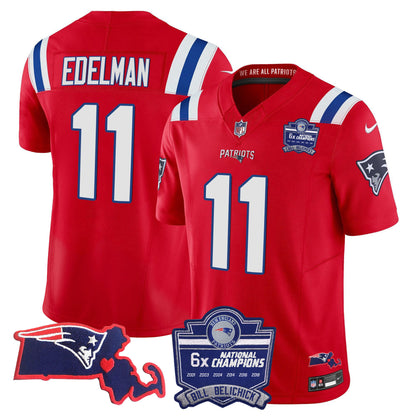 Men's Patriots Bill Belichick 6x Champions Patch Vapor Jersey - All Stitched