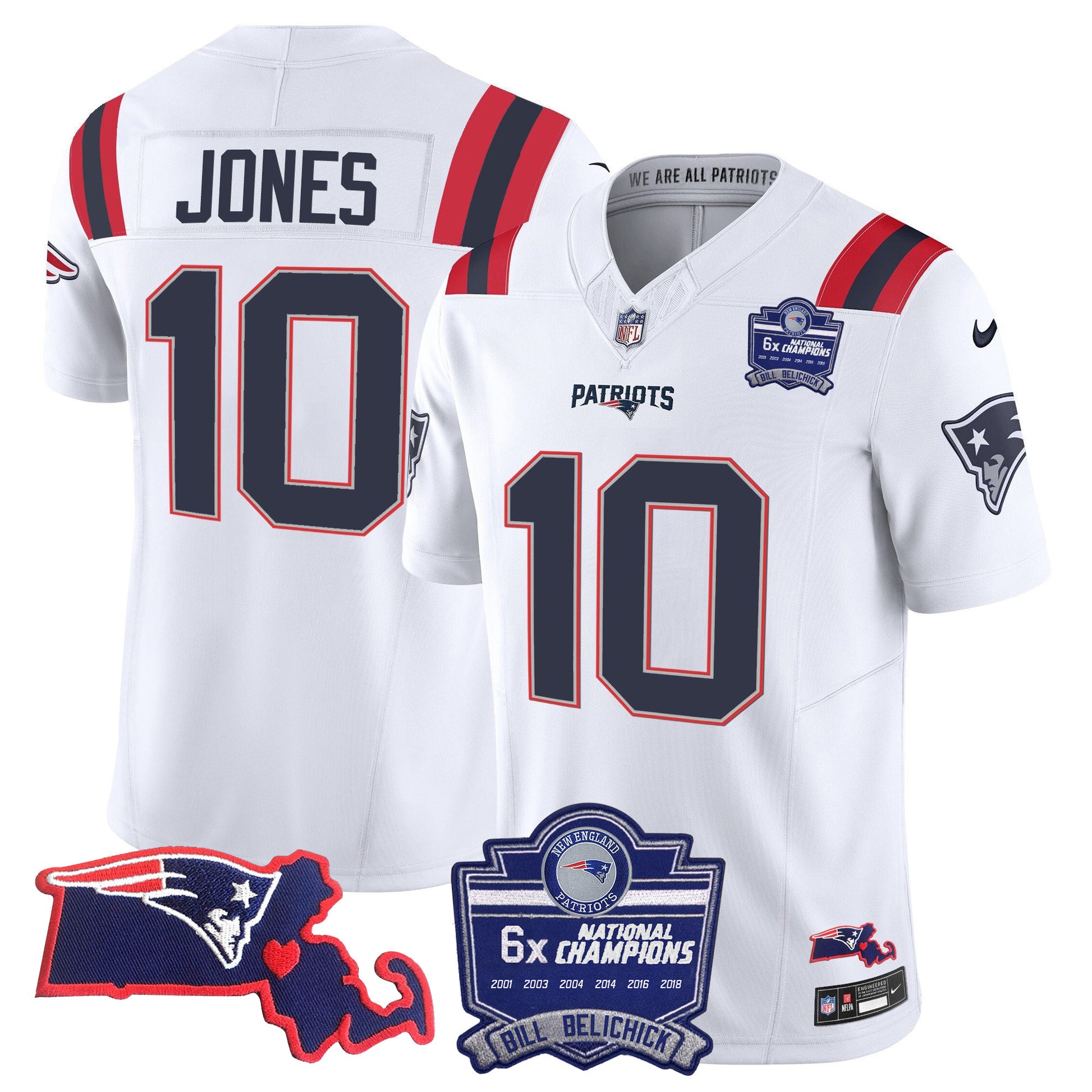 Men's Patriots Bill Belichick 6x Champions Patch Vapor Jersey - All Stitched
