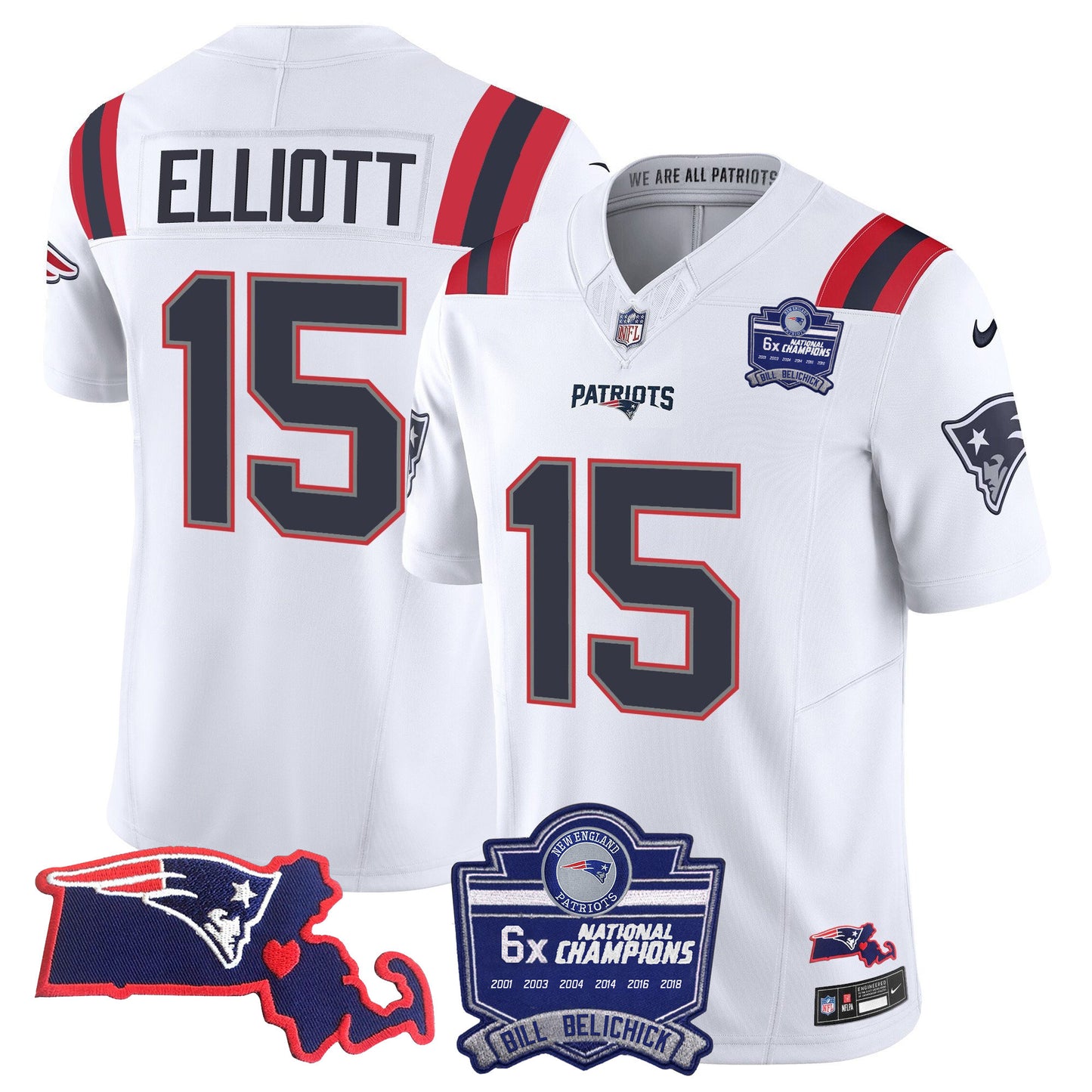 Men's Patriots Bill Belichick 6x Champions Patch Vapor Jersey - All Stitched