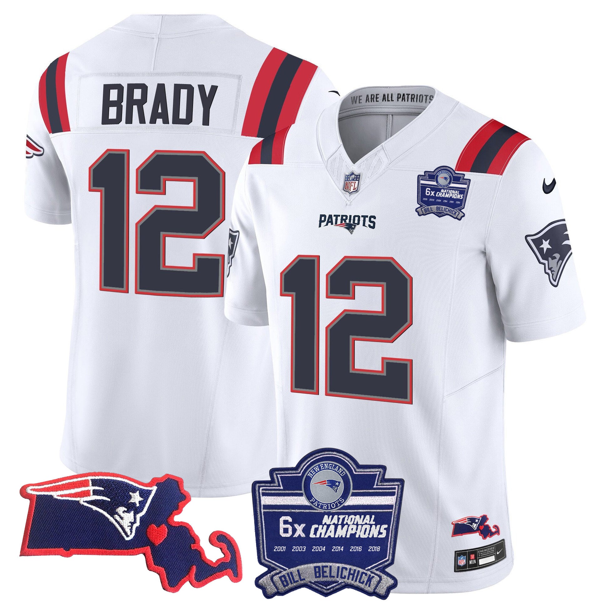 Men's Patriots Bill Belichick 6x Champions Patch Vapor Jersey - All Stitched