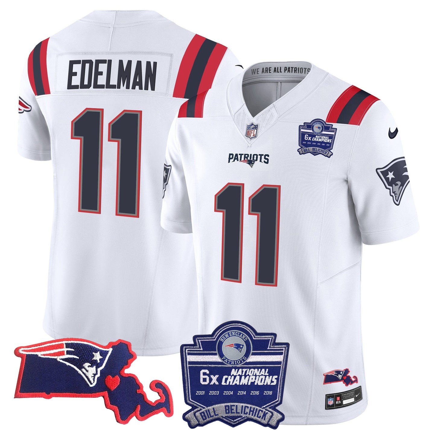 Men's Patriots Bill Belichick 6x Champions Patch Vapor Jersey - All Stitched