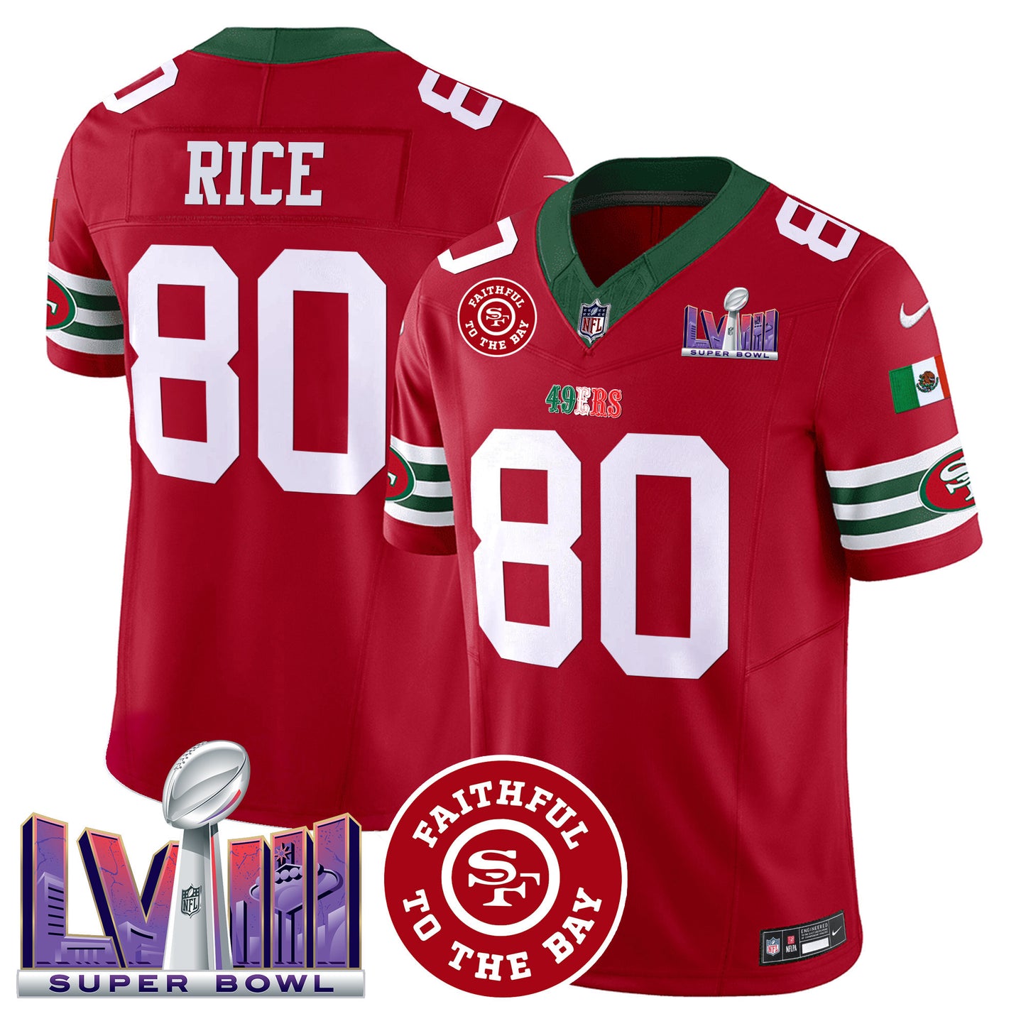 Men's 49ers Mexico Faithful & Super Bowl LVIII Patch Vapor Jersey - All Stitched