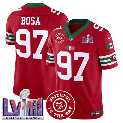Men's 49ers Mexico Faithful & Super Bowl LVIII Patch Vapor Jersey - All Stitched