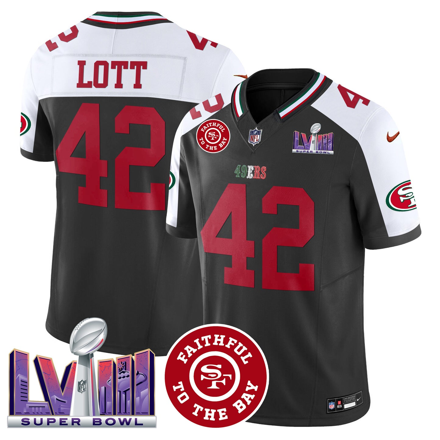 Men's 49ers Mexico Faithful & Super Bowl LVIII Patch Vapor Jersey - All Stitched