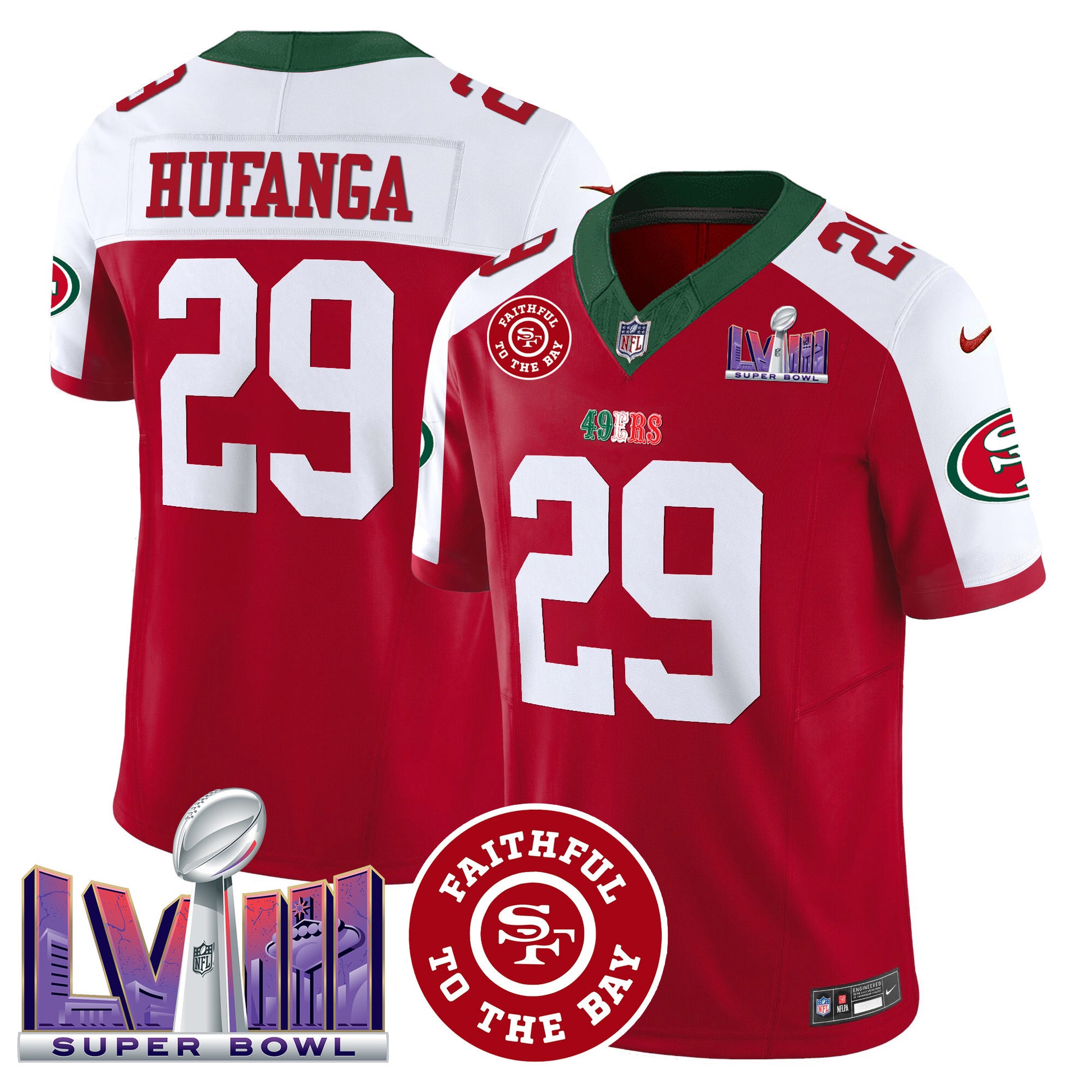 Men's 49ers Mexico Faithful & Super Bowl LVIII Patch Vapor Jersey - All Stitched