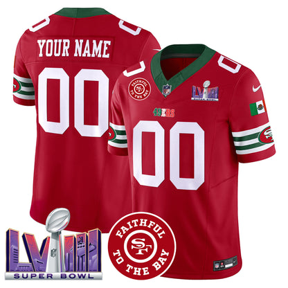 49ers Mexico Faithful & Super Bowl LVIII Patch Vapor Custom Jersey - All Stitched