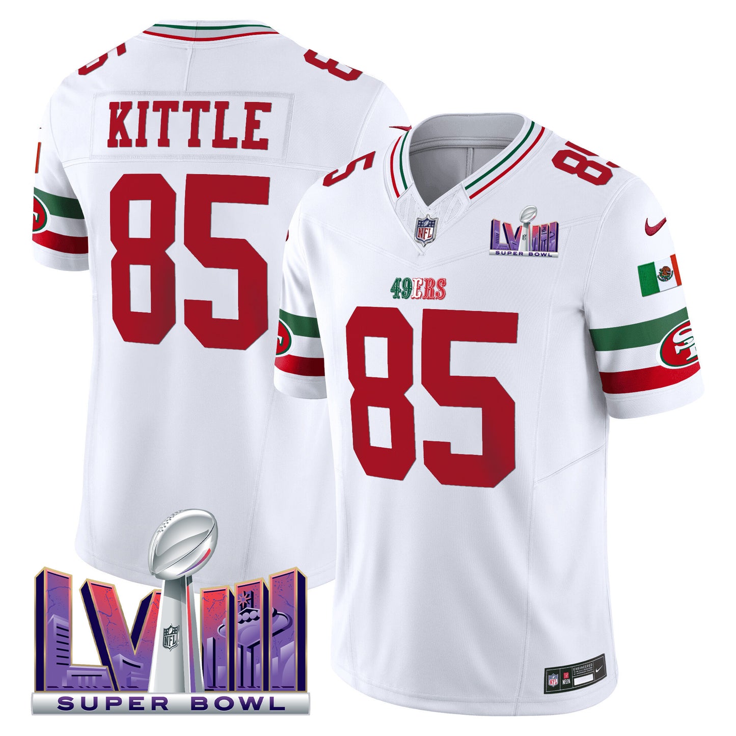 Men's 49ers Mexico Super Bowl LVIII Patch Vapor Jersey - All Stitched