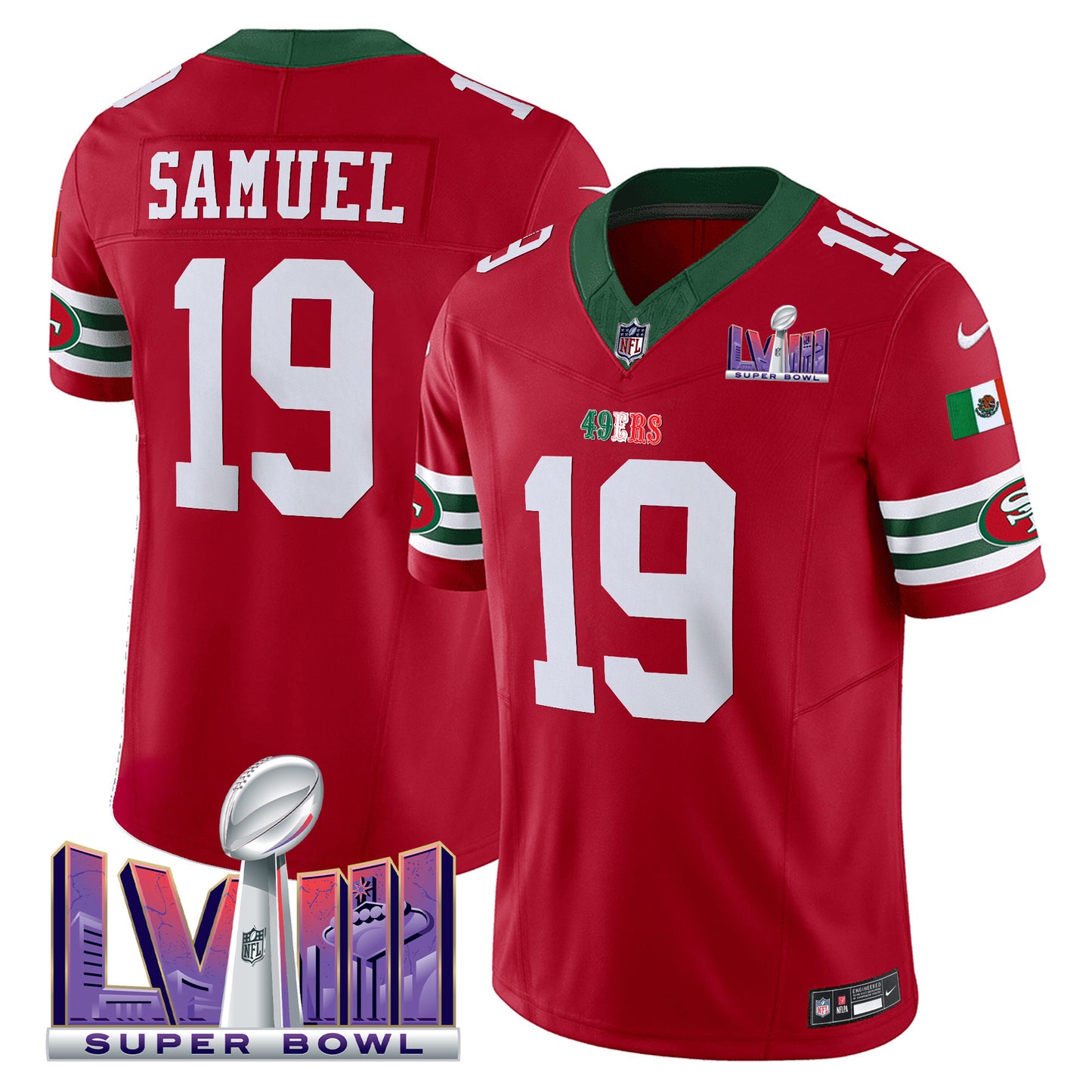 Men's 49ers Mexico Super Bowl LVIII Patch Vapor Jersey - All Stitched