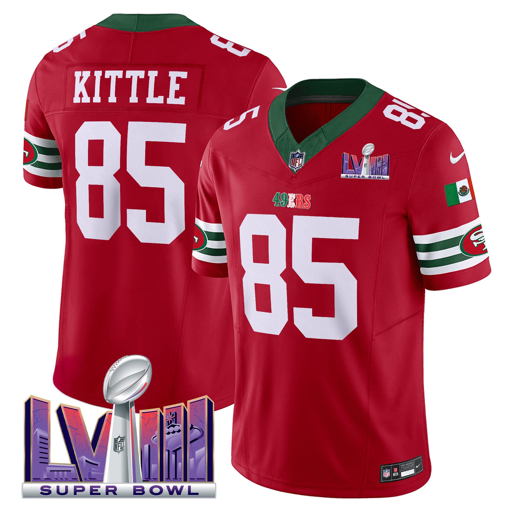 Men's 49ers Mexico Super Bowl LVIII Patch Vapor Jersey - All Stitched