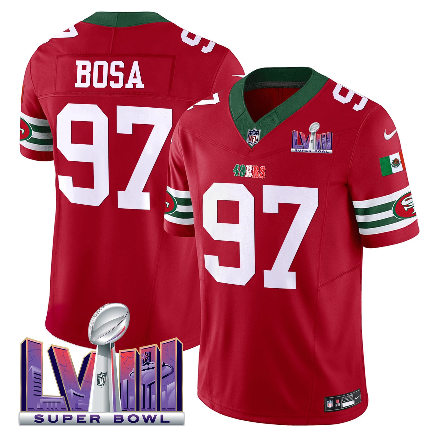 Men's 49ers Mexico Super Bowl LVIII Patch Vapor Jersey - All Stitched