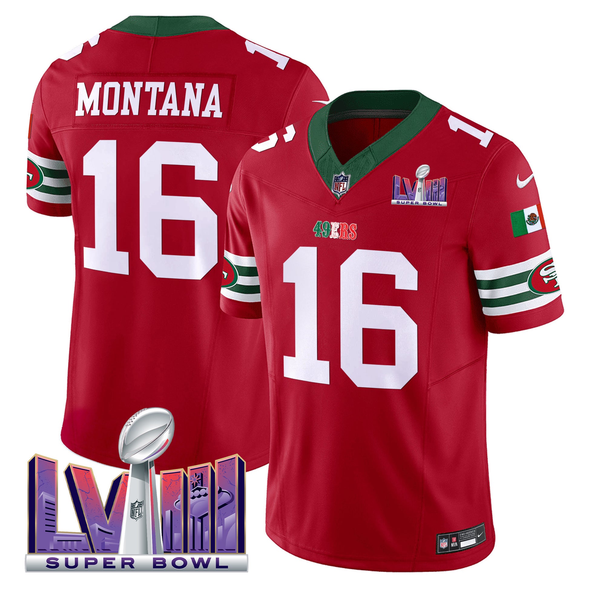 Men's 49ers Mexico Super Bowl LVIII Patch Vapor Jersey - All Stitched