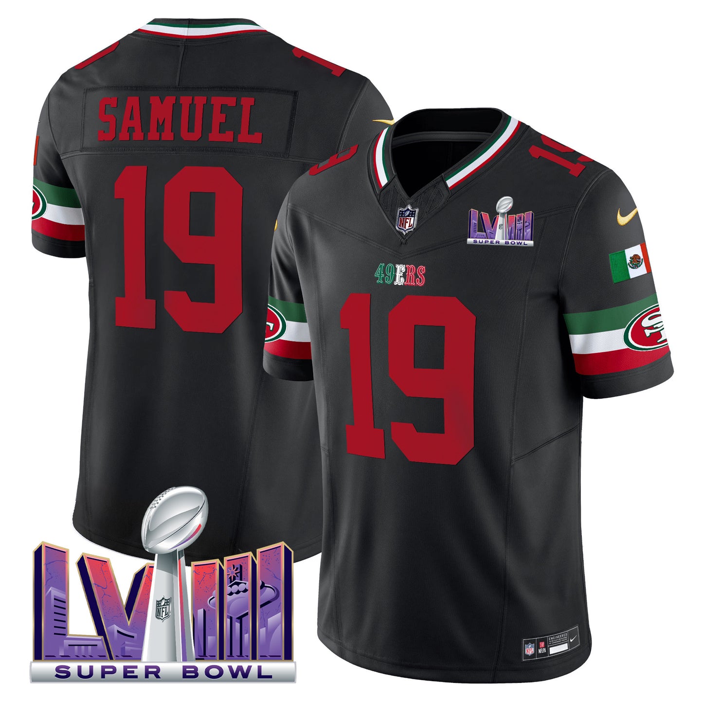Men's 49ers Mexico Super Bowl LVIII Patch Vapor Jersey - All Stitched