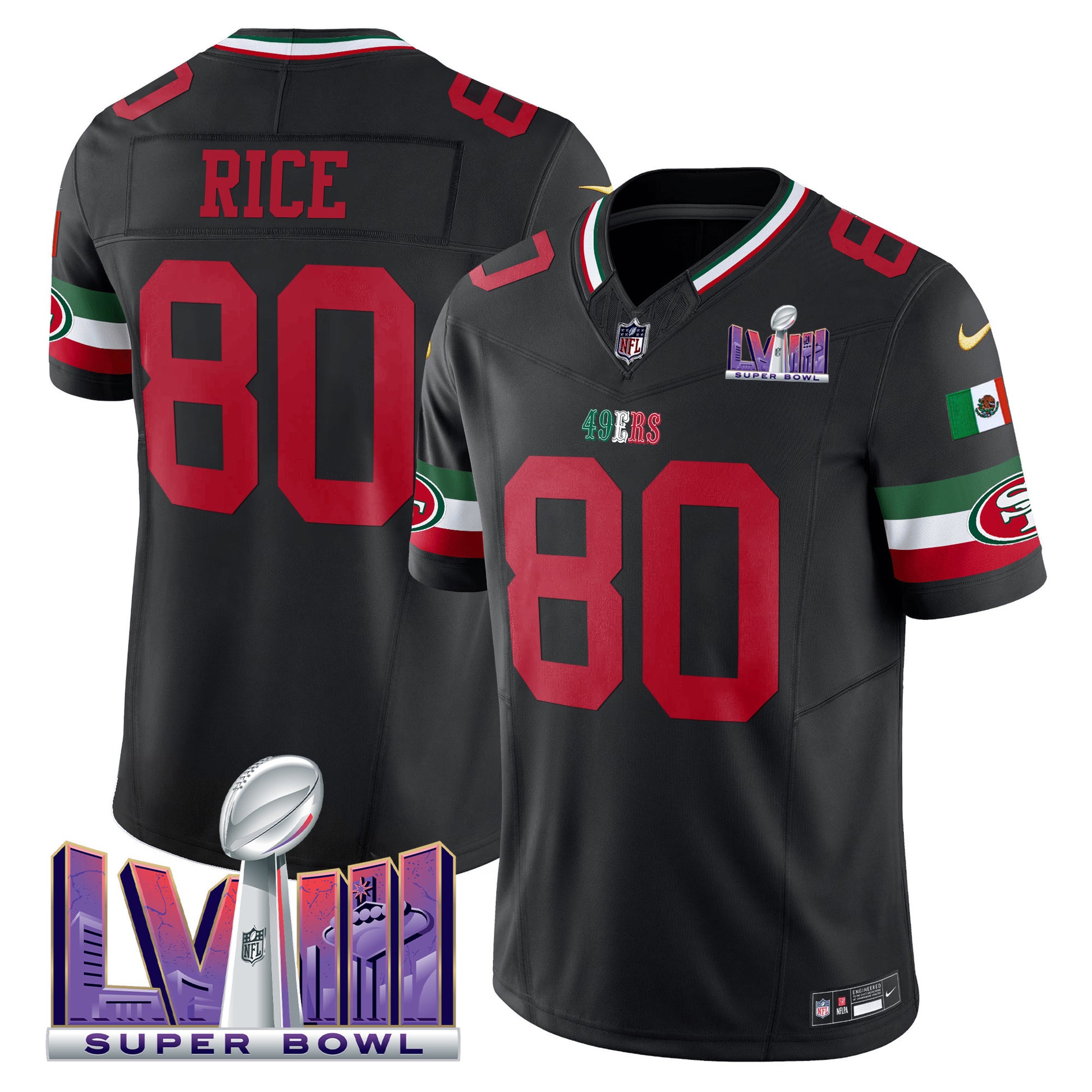 Men's 49ers Mexico Super Bowl LVIII Patch Vapor Jersey - All Stitched