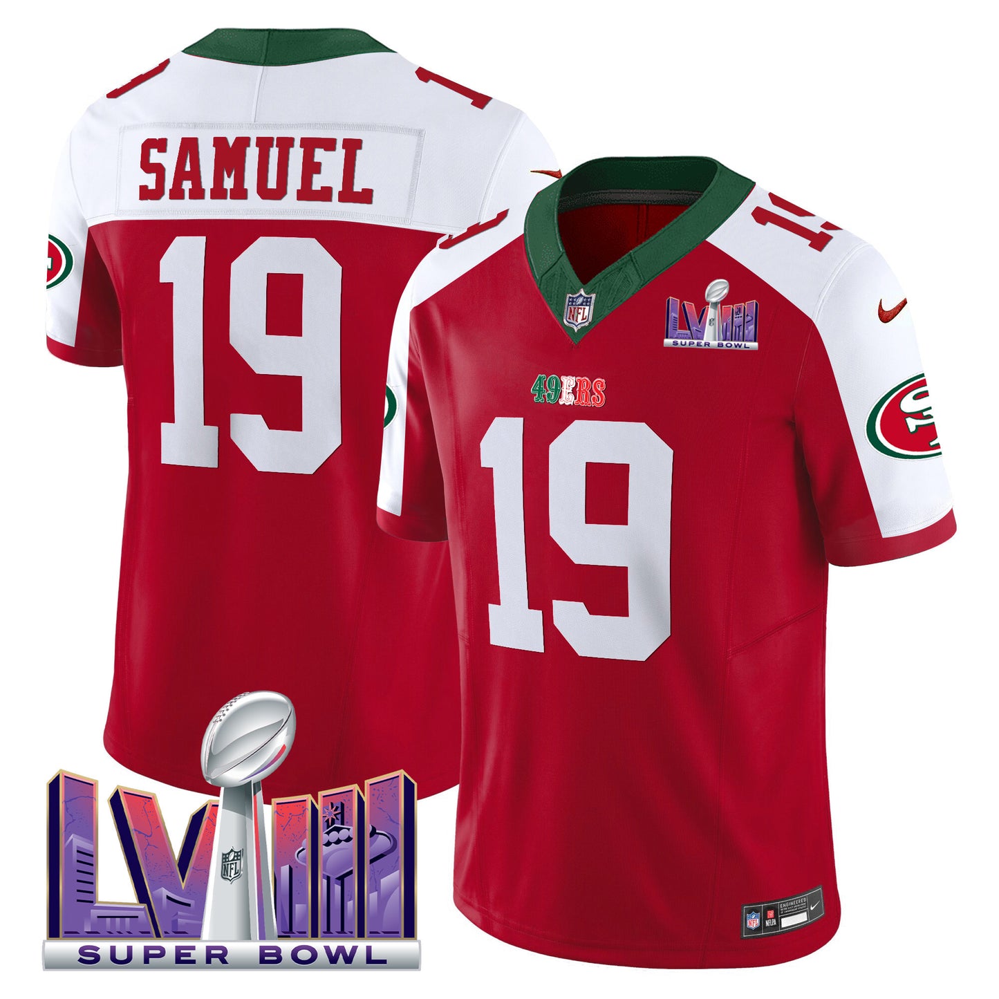 Men's 49ers Mexico Super Bowl LVIII Patch Vapor Jersey - All Stitched