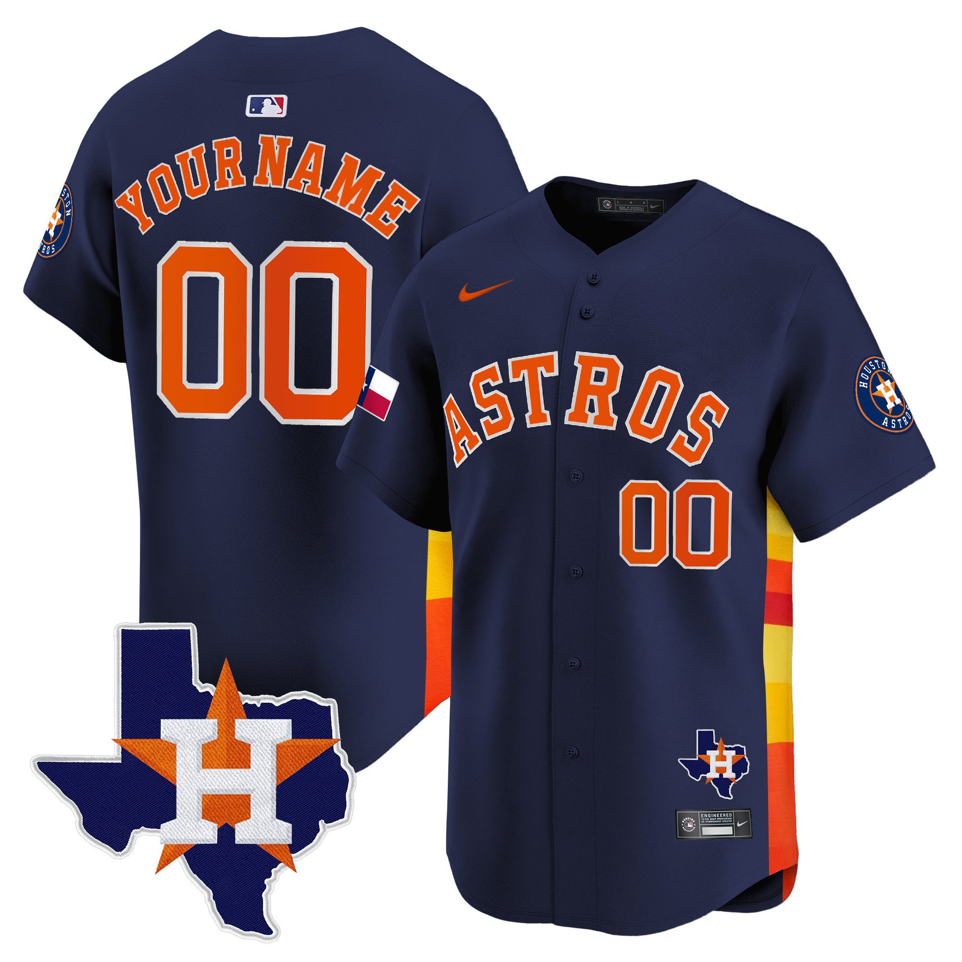 Houston Astros Texas Patch Vapor Premier Limited Custom Jersey - All Stitched