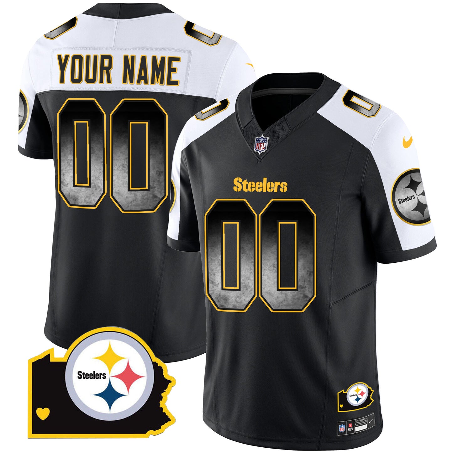 Steelers Arch Smoke Home Patch Vapor Custom Jersey - All Stitched