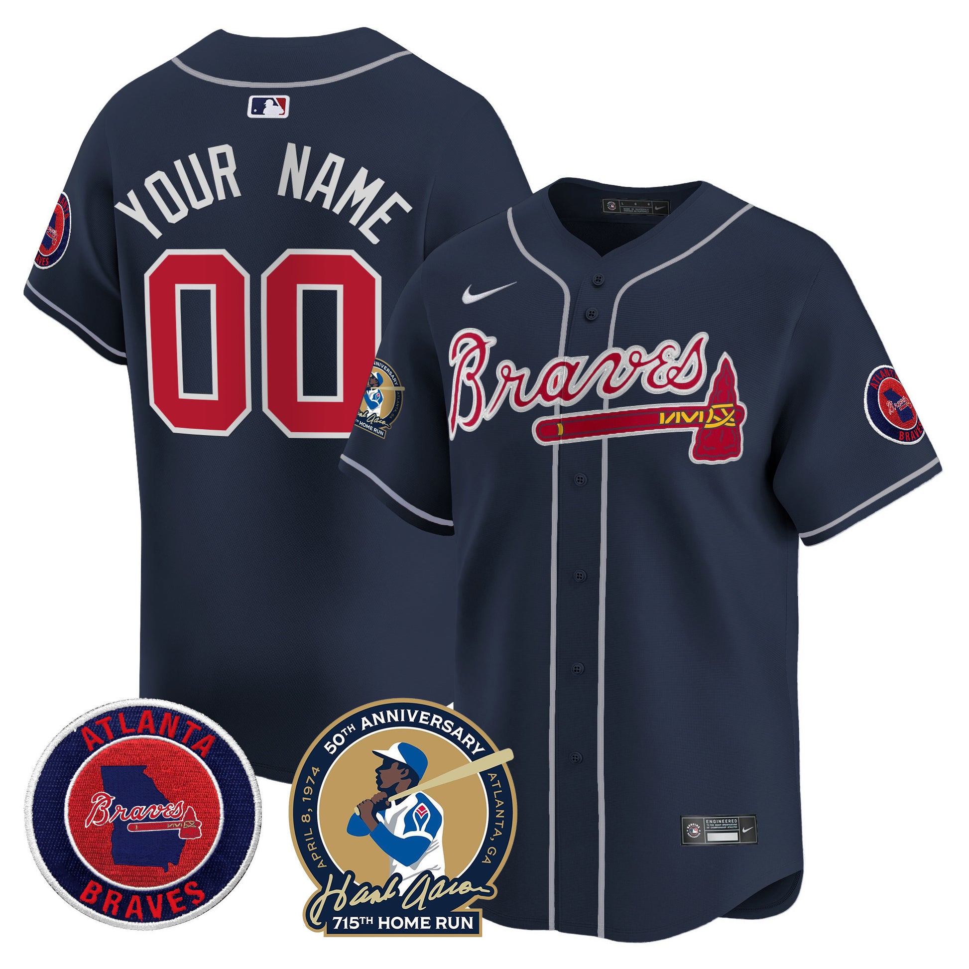 Atlanta Braves Hank Aaron 715th Home Run Patch Vapor Premier Limited Custom Jersey - All Stitched