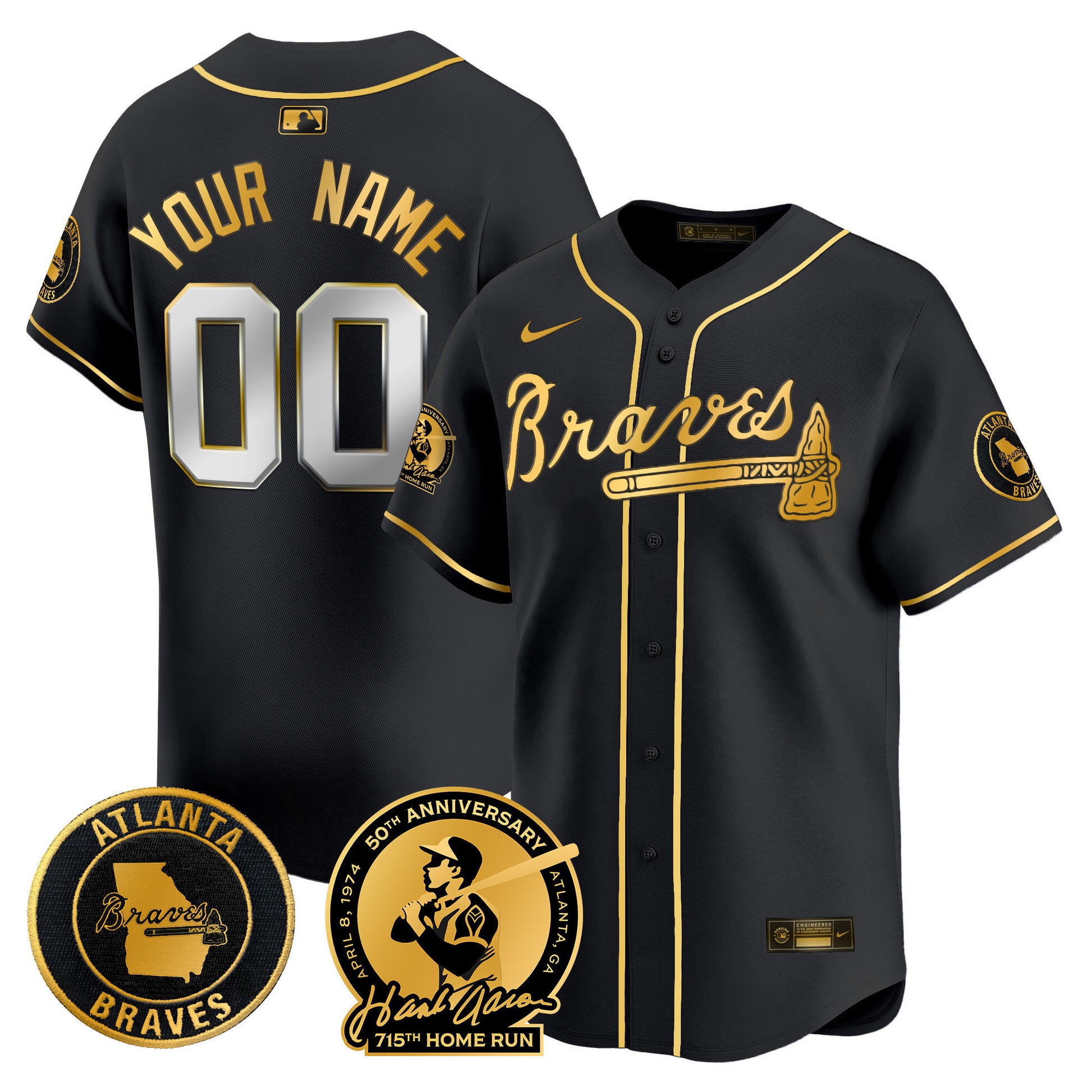 Atlanta Braves Hank Aaron 715th Home Run Patch Vapor Premier Limited Custom Jersey - All Stitched