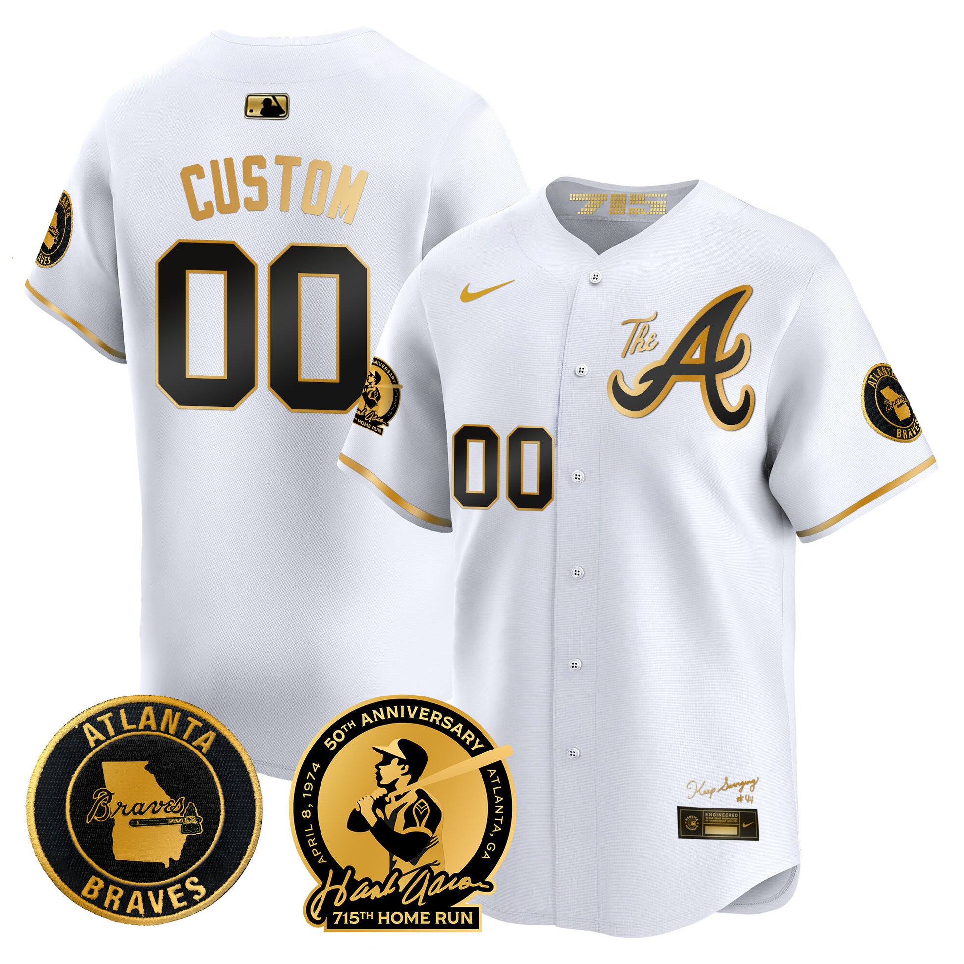 Atlanta Braves Hank Aaron 715th Home Run Patch Vapor Premier Limited Custom Jersey V2 - All Stitched