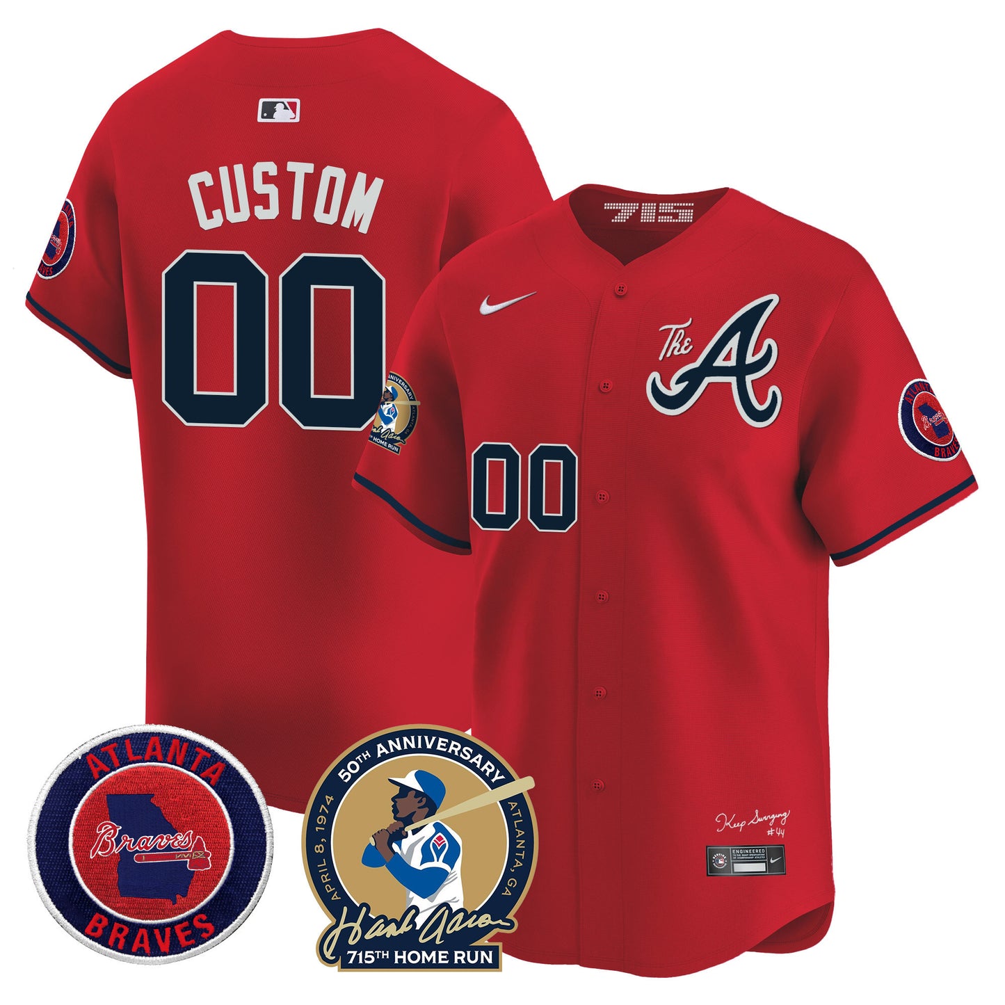 Atlanta Braves Hank Aaron 715th Home Run Patch Vapor Premier Limited Custom Jersey V2 - All Stitched