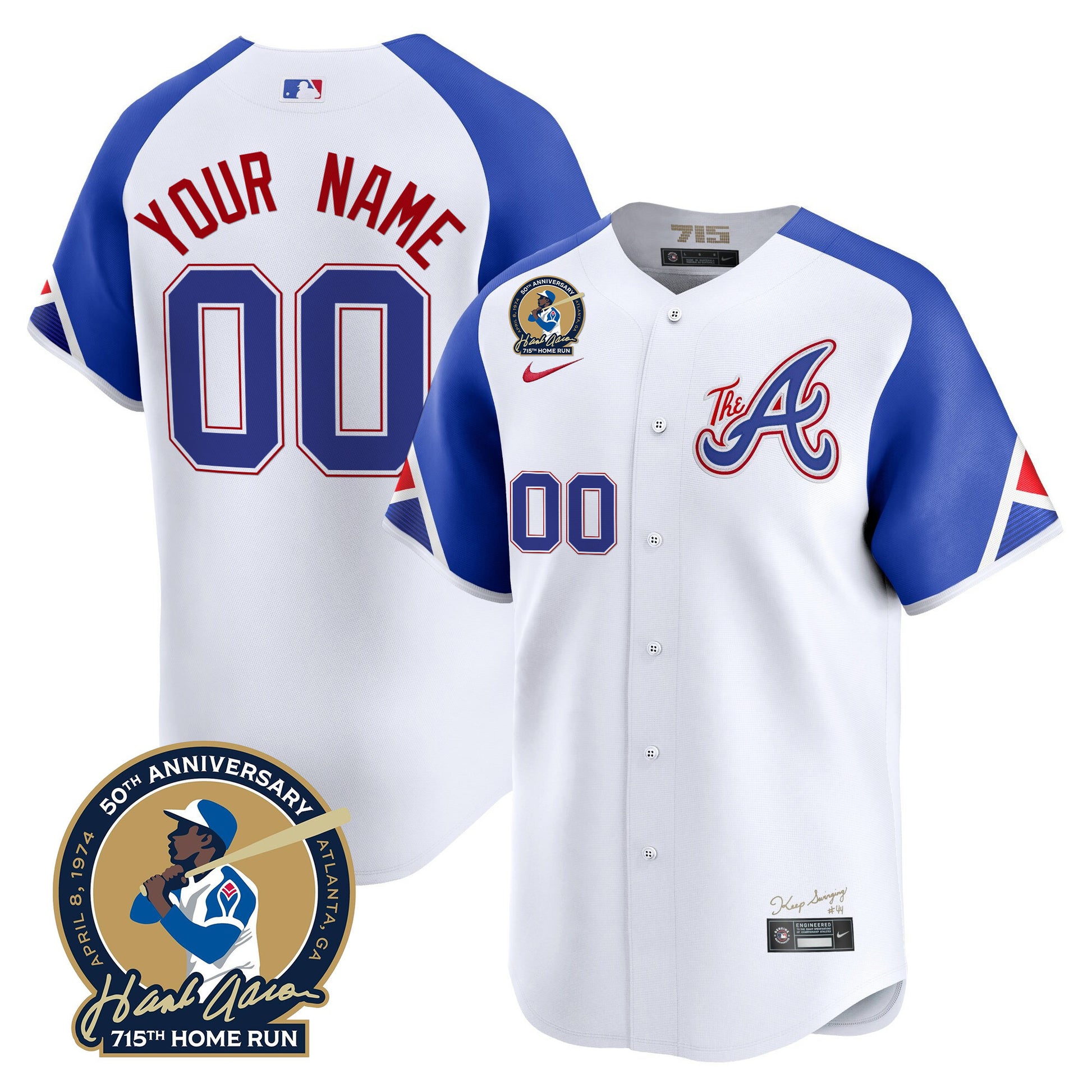 Atlanta Braves Hank Aaron 715th Home Run Patch Vapor Premier Limited Custom Jersey V2 - All Stitched