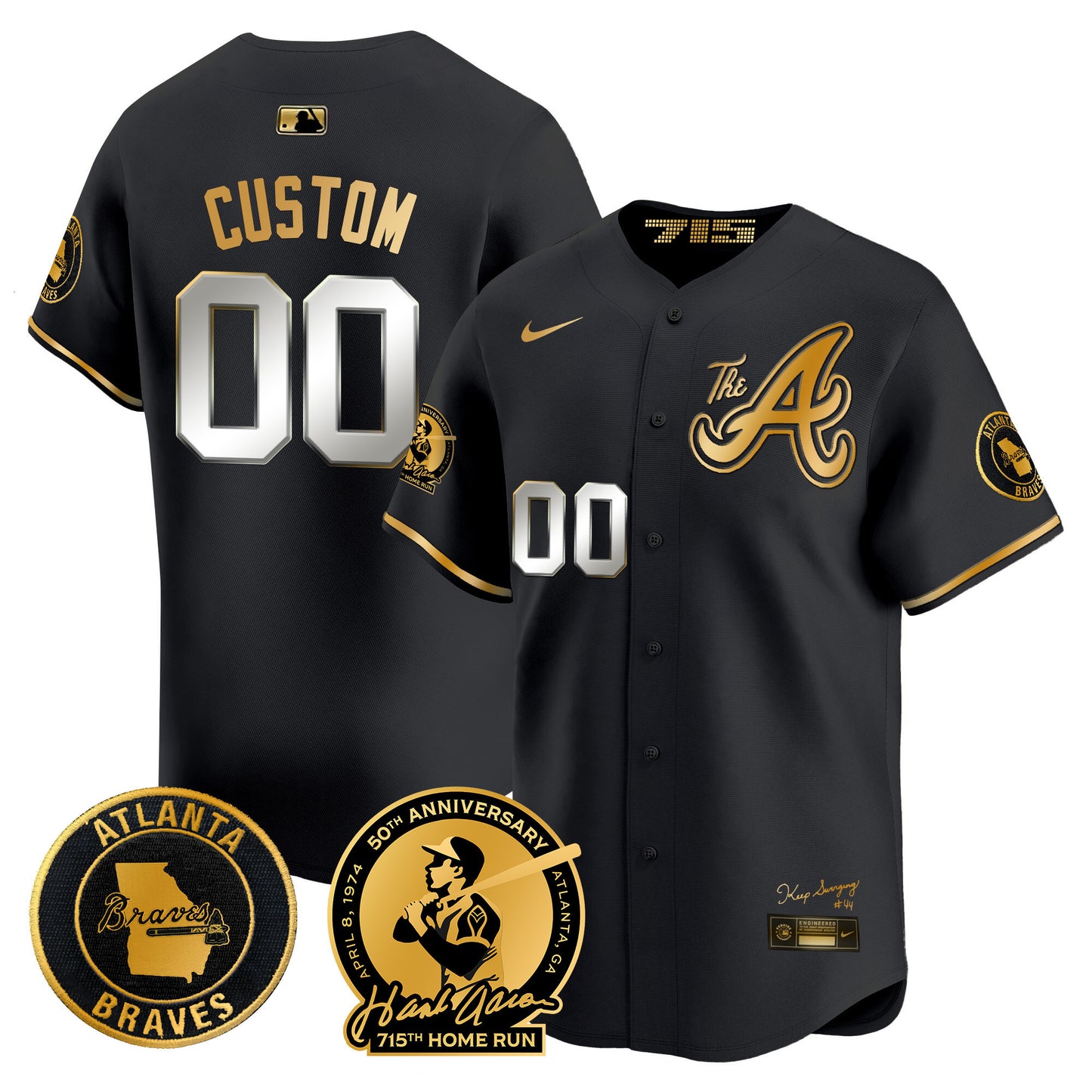 Atlanta Braves Hank Aaron 715th Home Run Patch Vapor Premier Limited Custom Jersey V2 - All Stitched