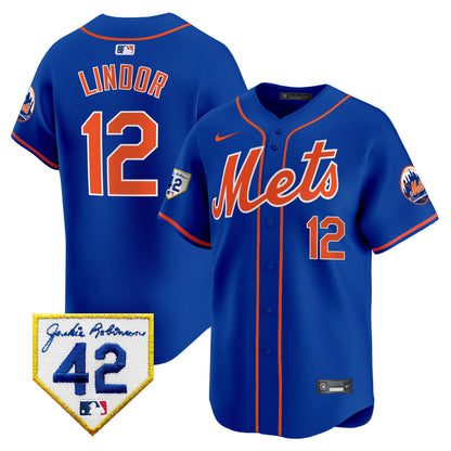 Men's New York Mets 2024 Jackie Robinson Patch Vapor Premier Limited Jersey - All Stitched