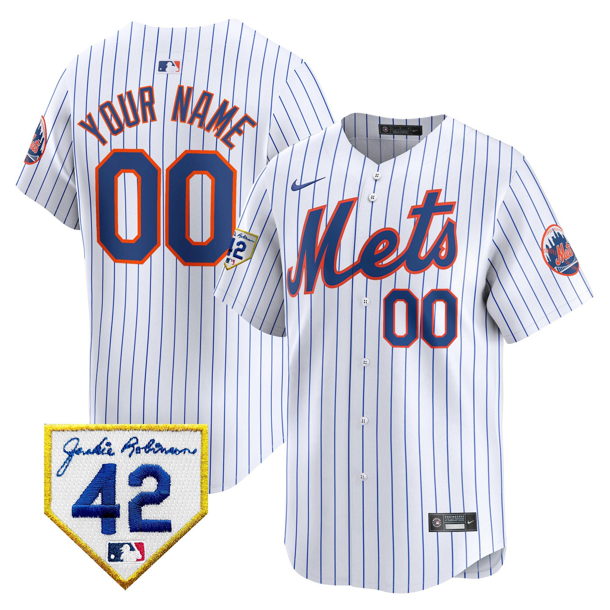 New York Mets 2024 Jackie Robinson Patch Vapor Premier Limited Custom Jersey - All Stitched
