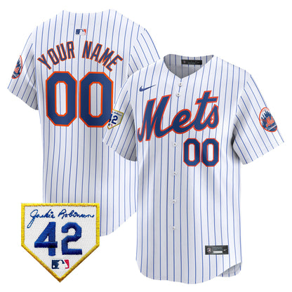 New York Mets 2024 Jackie Robinson Patch Vapor Premier Limited Custom Jersey - All Stitched