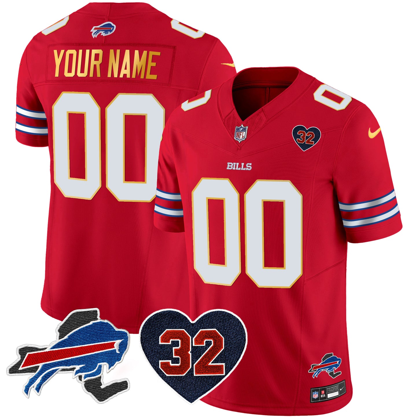 Bills O.J. Simpson Patch Gold Trim Vapor Limited Custom Jersey - All Stitched