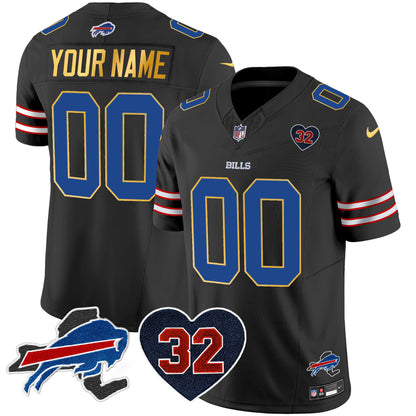 Bills O.J. Simpson Patch Gold Trim Vapor Limited Custom Jersey - All Stitched