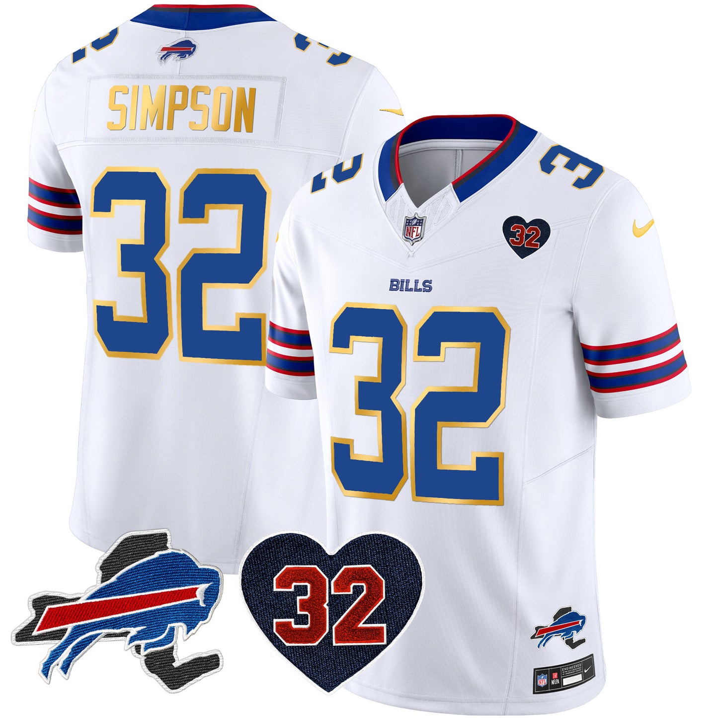 Men's Bills O.J. Simpson Patch Gold Trim Vapor Limited Jersey - All Stitched