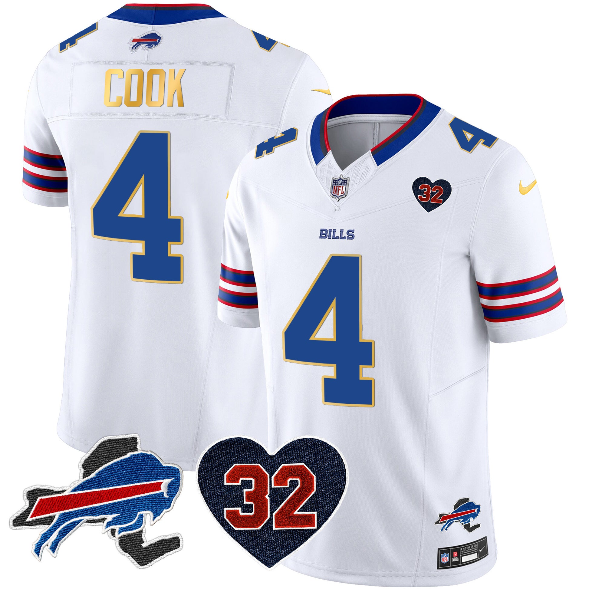 Men's Bills O.J. Simpson Patch Gold Trim Vapor Limited Jersey - All Stitched