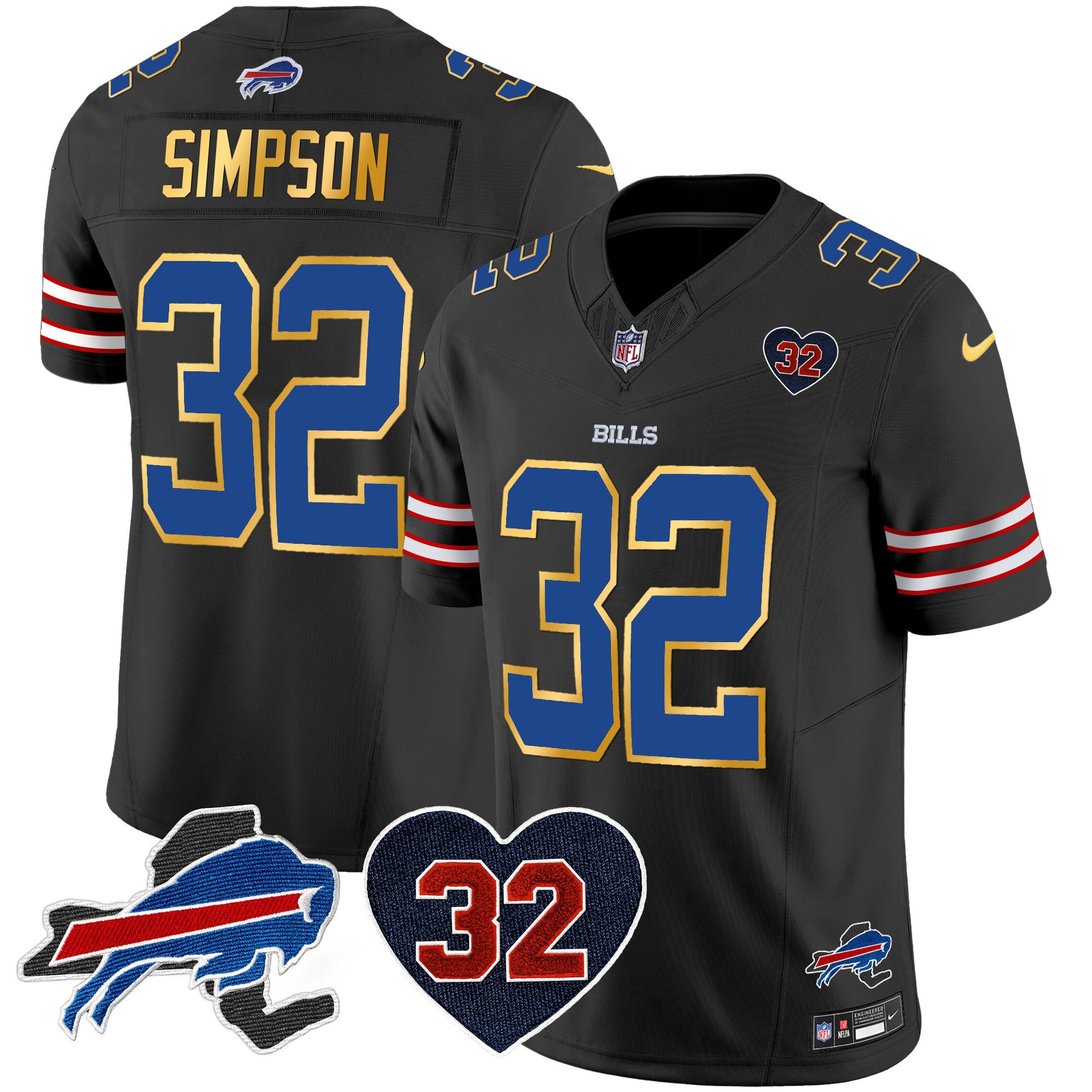 Men's Bills O.J. Simpson Patch Gold Trim Vapor Limited Jersey - All Stitched