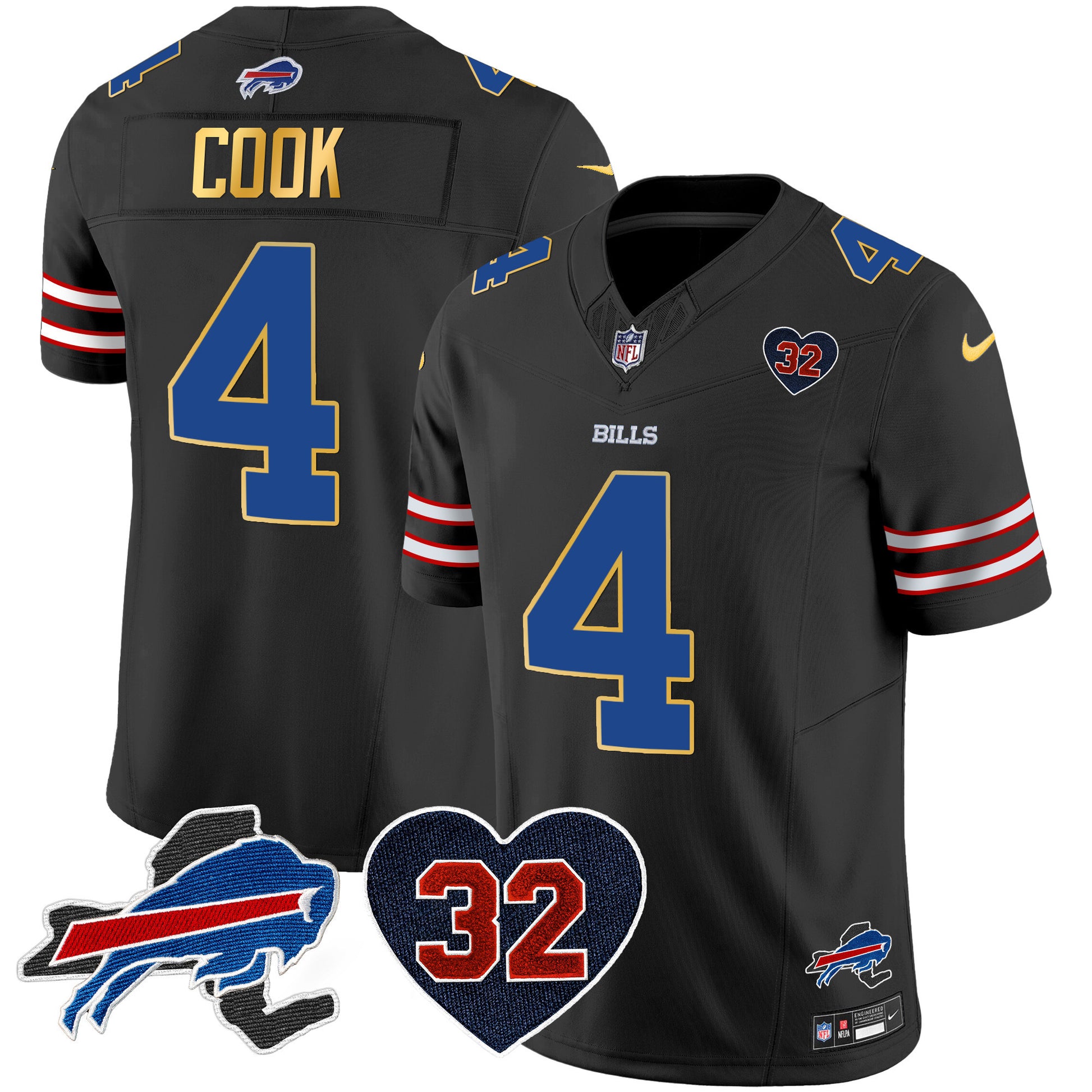 Men's Bills O.J. Simpson Patch Gold Trim Vapor Limited Jersey - All Stitched