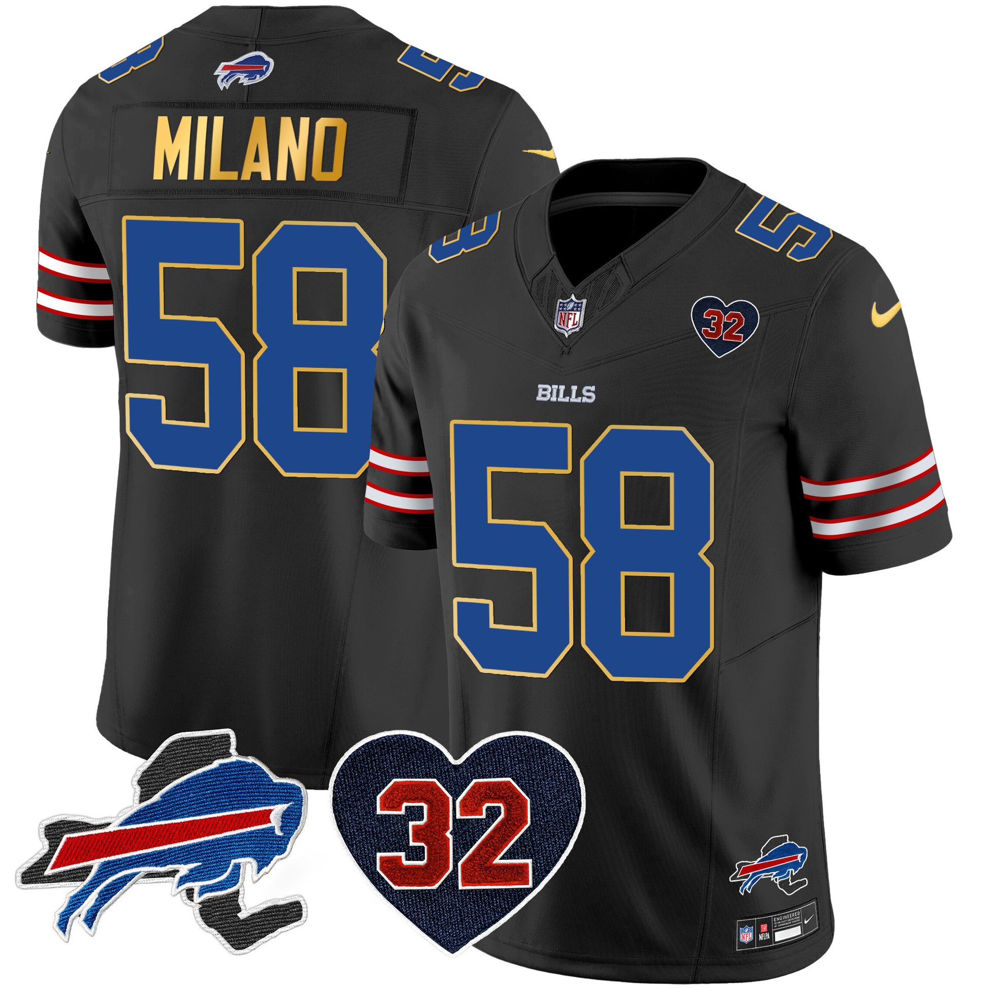 Men's Bills O.J. Simpson Patch Gold Trim Vapor Limited Jersey - All Stitched