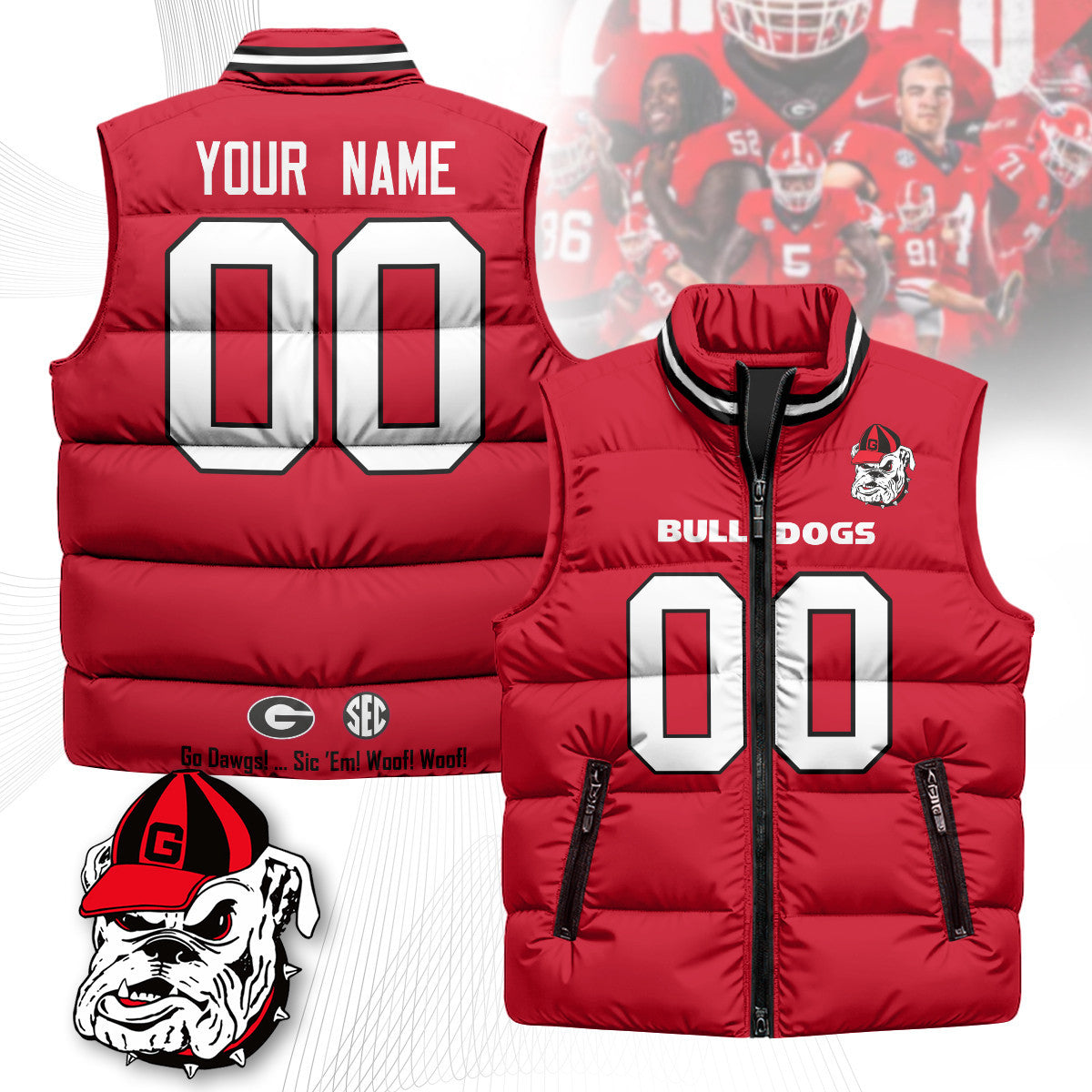 Custom Georgia Bulldogs Unisex Puffer Vest