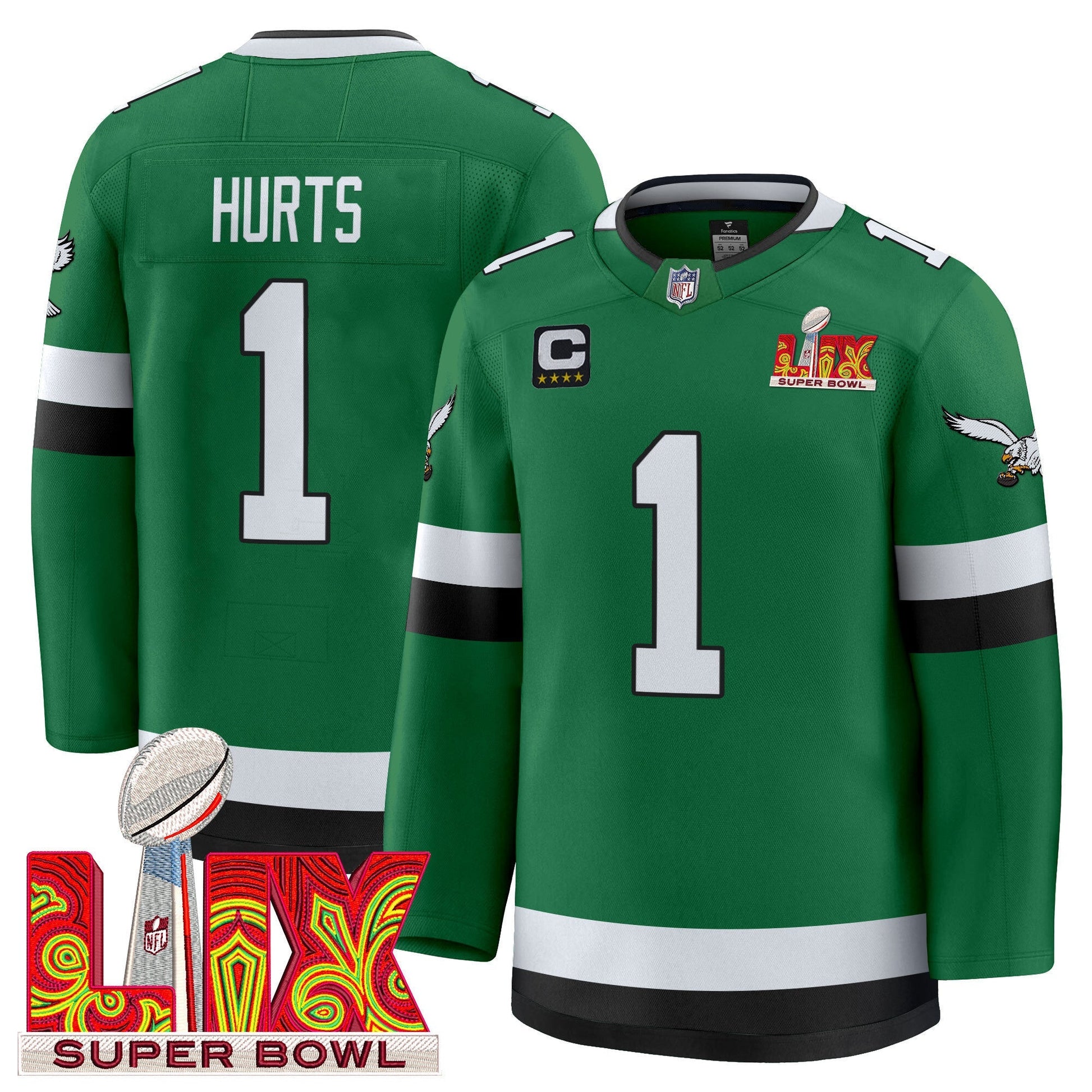Eagles Kelly Green Hockey Premium Jersey V2 - All Stitched