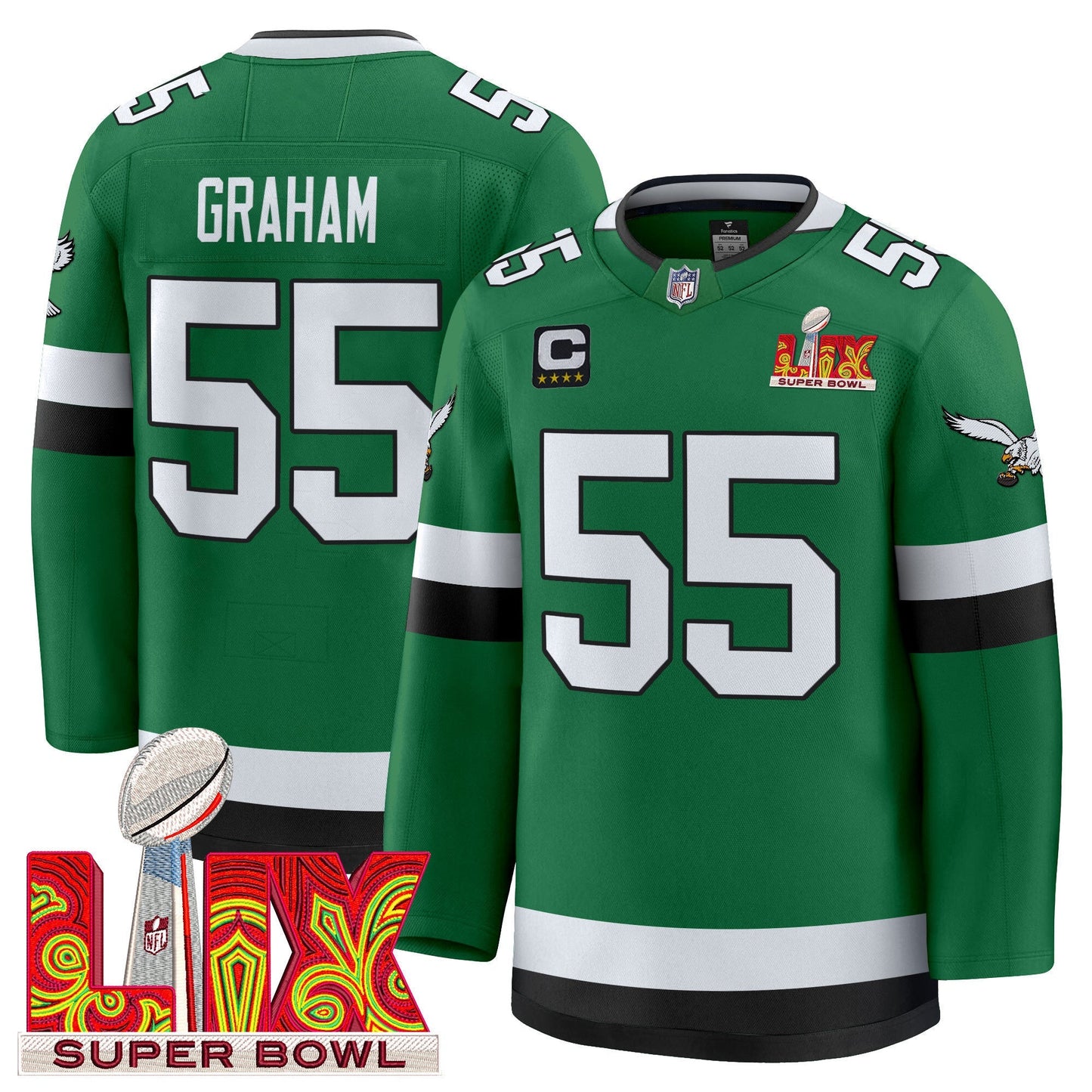 Eagles Kelly Green Hockey Premium Jersey V2 - All Stitched