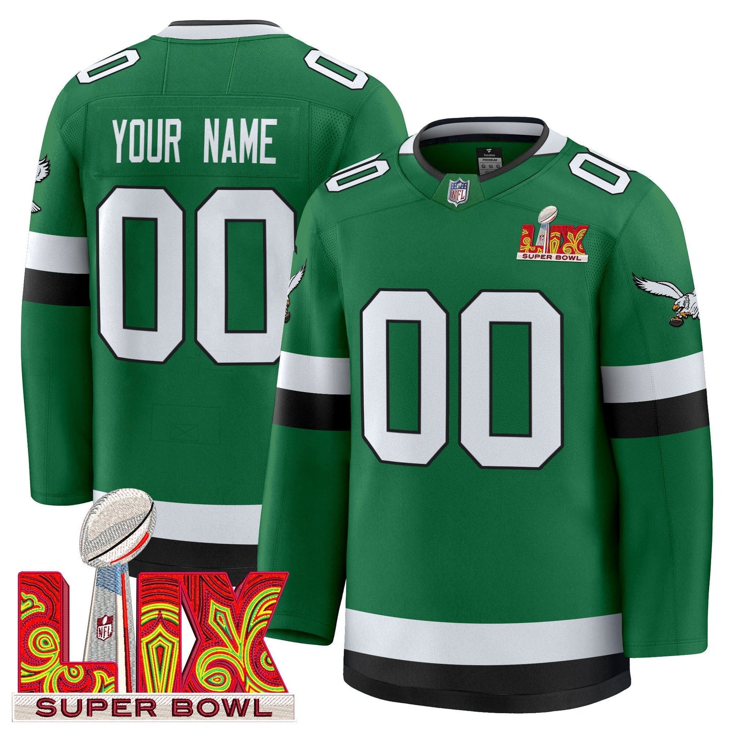 Eagles Kelly Green Hockey Premium Custom Jersey V2 - All Stitched