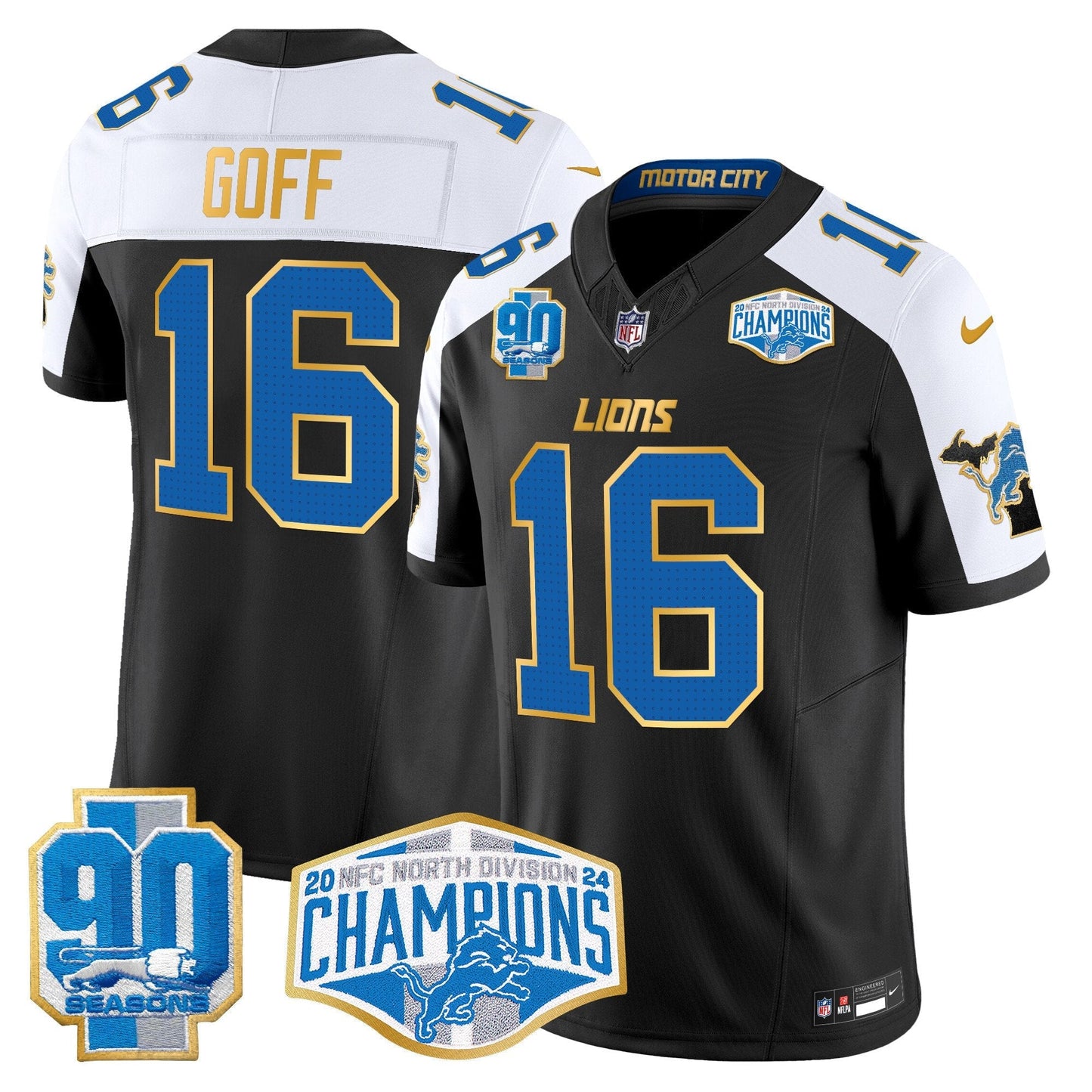 DET 2024 NFC North Division Champions Patch Gold Trim Vapor Limited Jersey - All Stitched