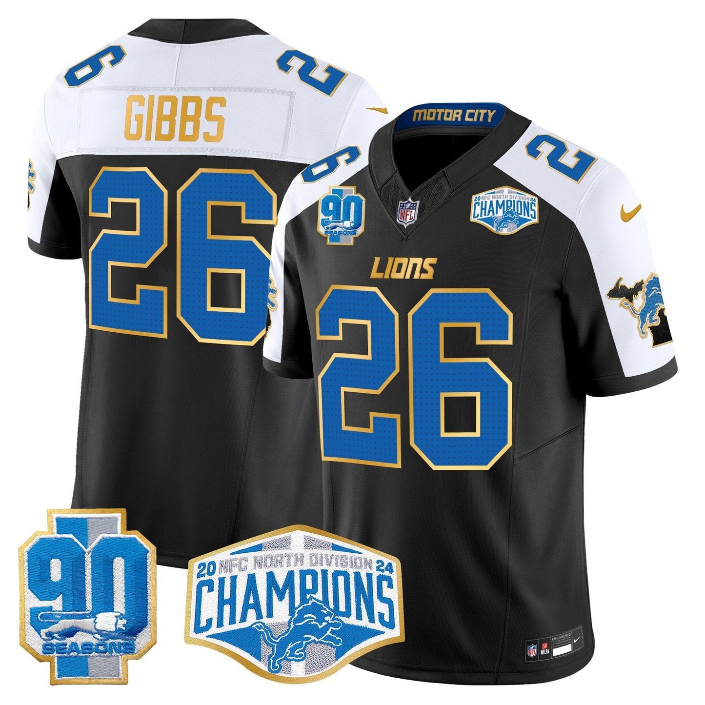 DET 2024 NFC North Division Champions Patch Gold Trim Vapor Limited Jersey - All Stitched