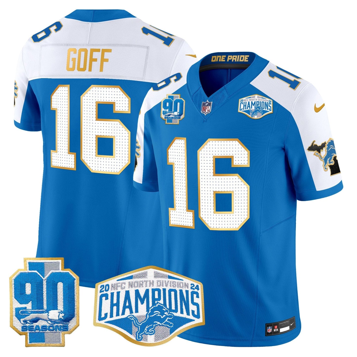 DET 2024 NFC North Division Champions Patch Gold Trim Vapor Limited Jersey - All Stitched