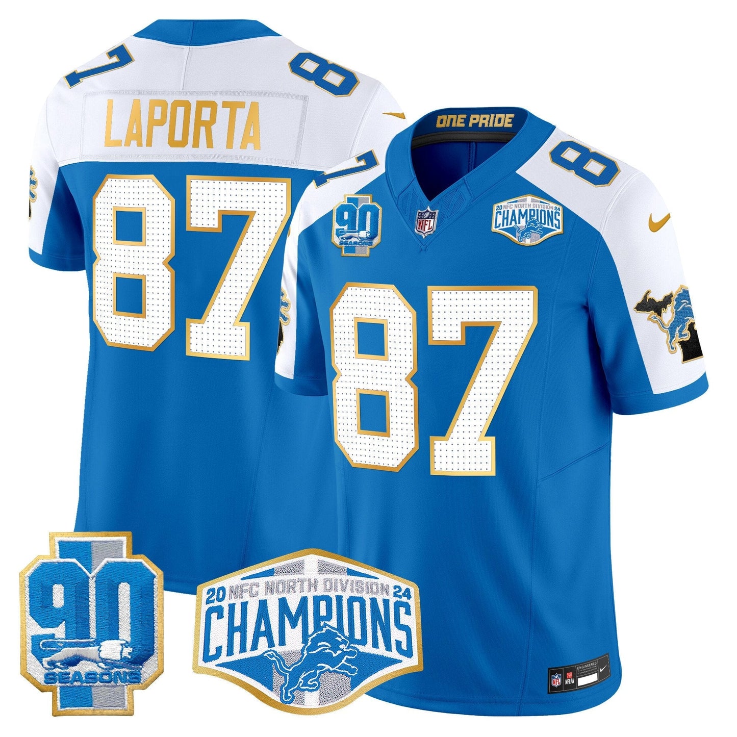 DET 2024 NFC North Division Champions Patch Gold Trim Vapor Limited Jersey - All Stitched