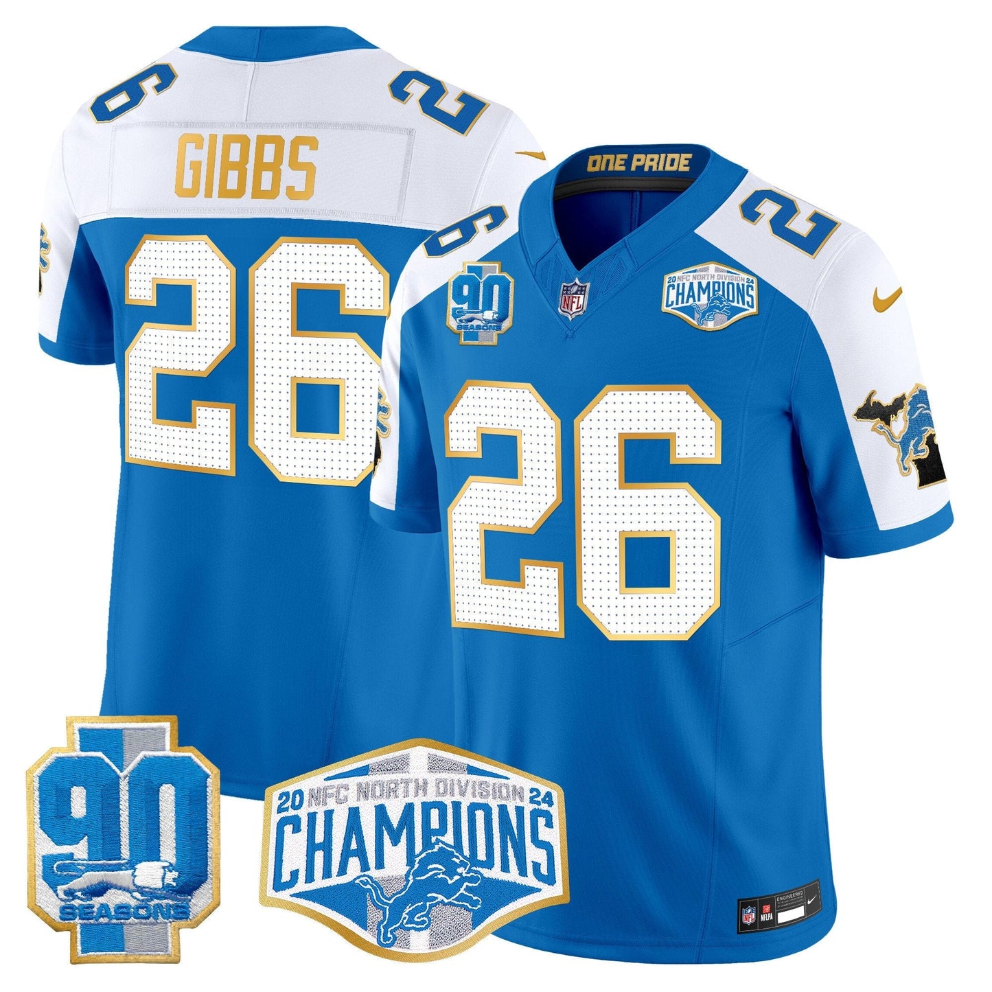 DET 2024 NFC North Division Champions Patch Gold Trim Vapor Limited Jersey - All Stitched