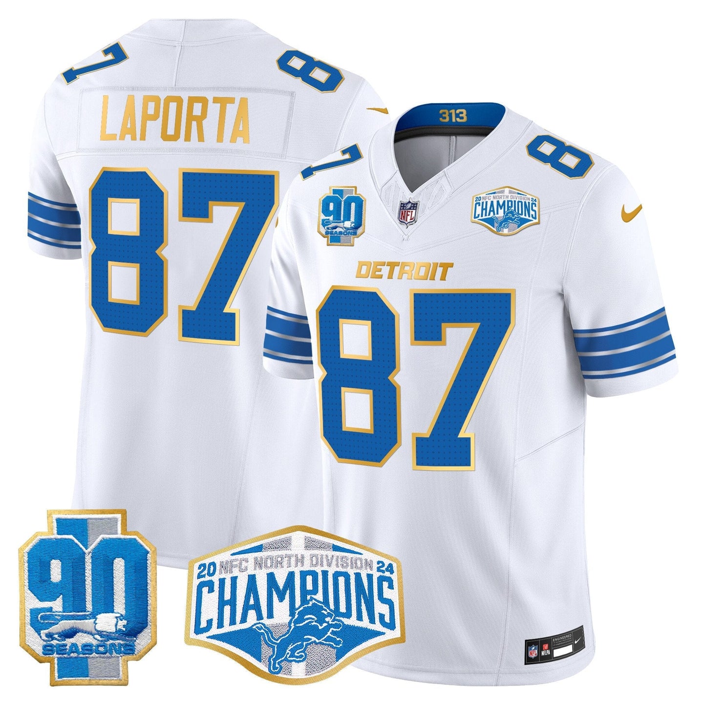 DET 2024 NFC North Division Champions Patch Gold Trim Vapor Limited Jersey - All Stitched