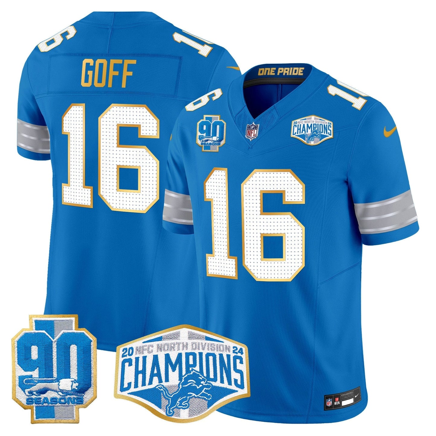 DET 2024 NFC North Division Champions Patch Gold Trim Vapor Limited Jersey - All Stitched
