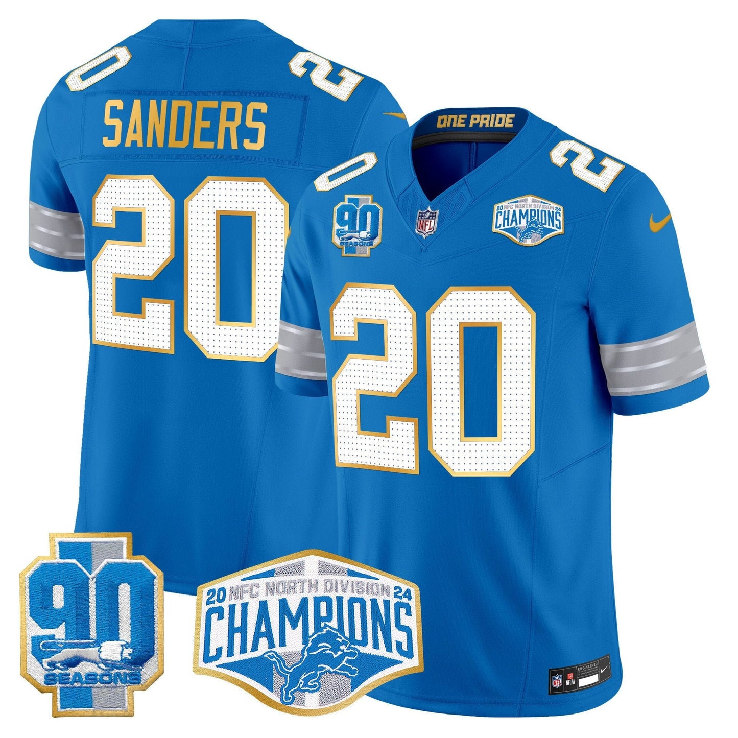 DET 2024 NFC North Division Champions Patch Gold Trim Vapor Limited Jersey - All Stitched