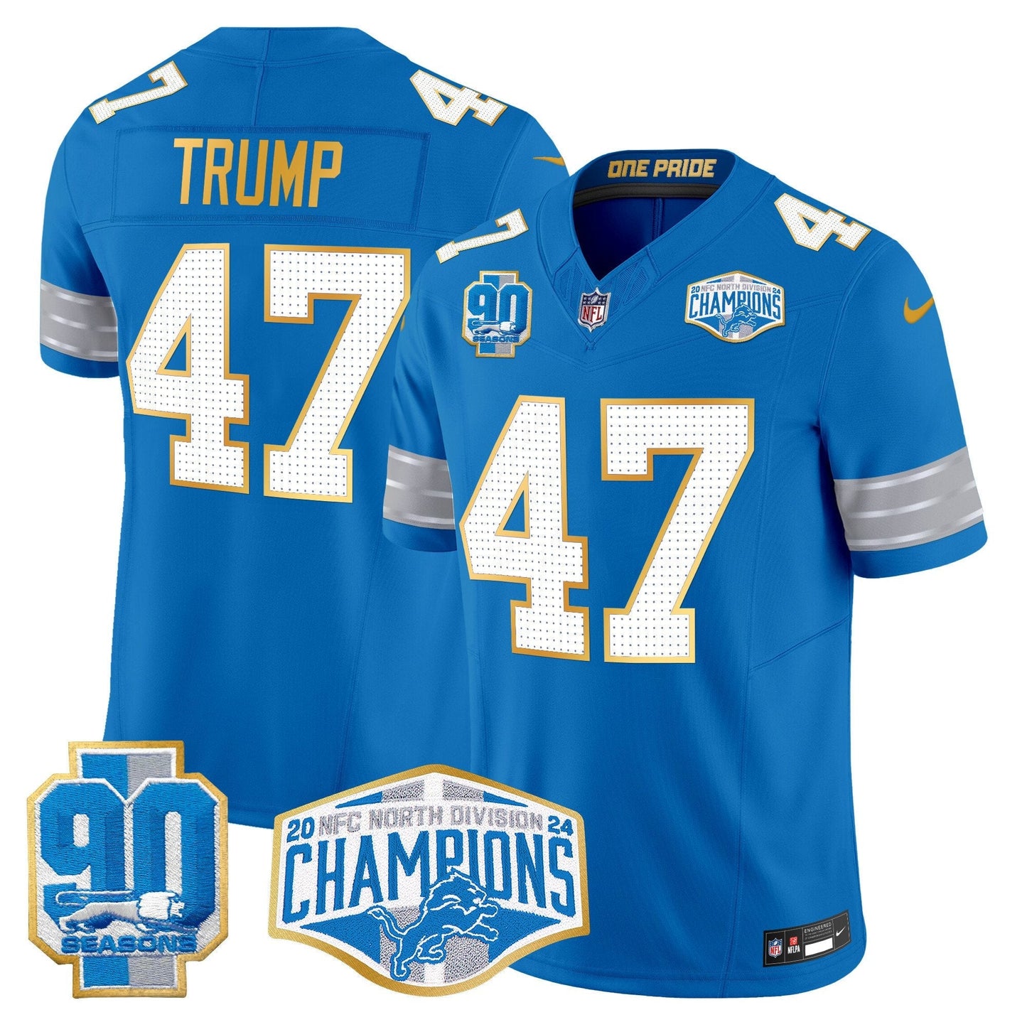 DET 2024 NFC North Division Champions Patch Gold Trim Vapor Limited Jersey - All Stitched