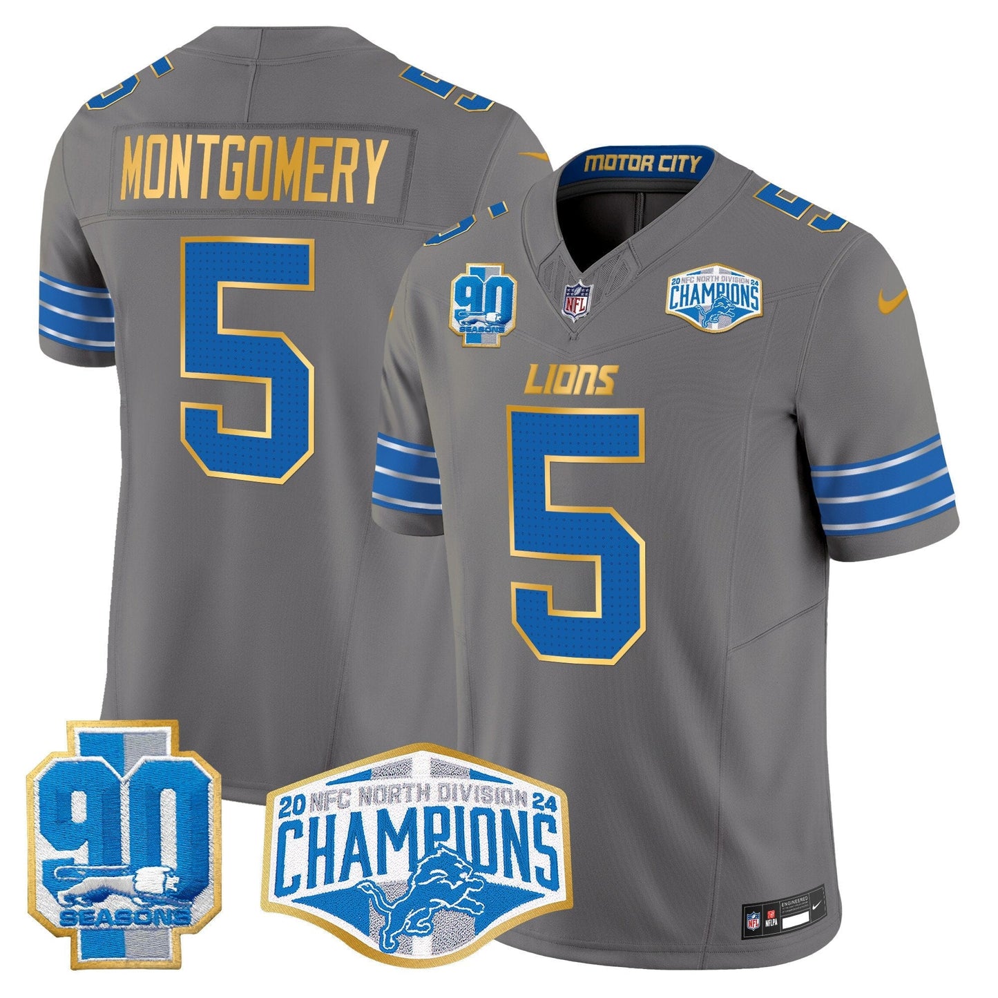 DET 2024 NFC North Division Champions Patch Gold Trim Vapor Limited Jersey - All Stitched